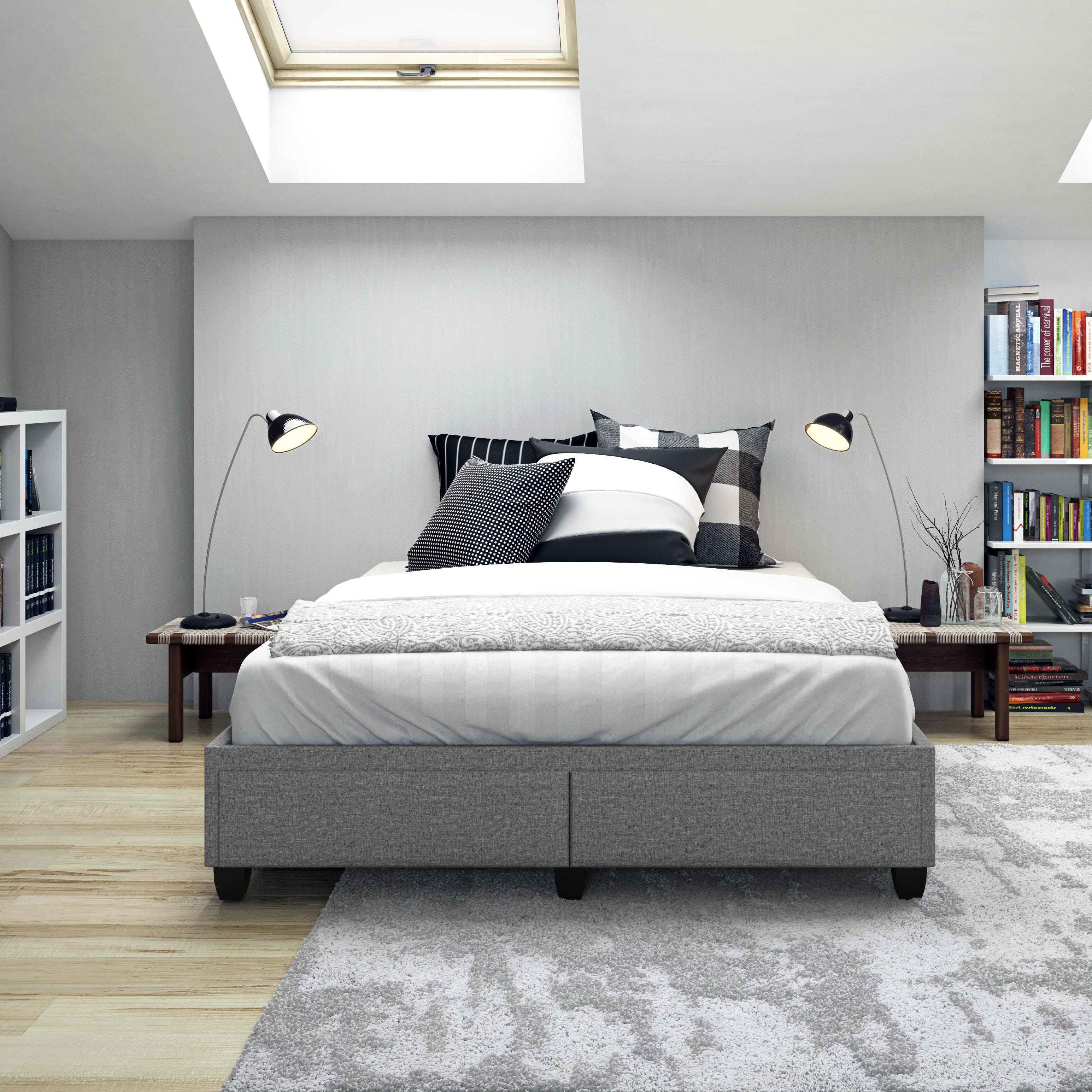 Kalinda Queen Upholstered Linen Storage Bed, Gray, large