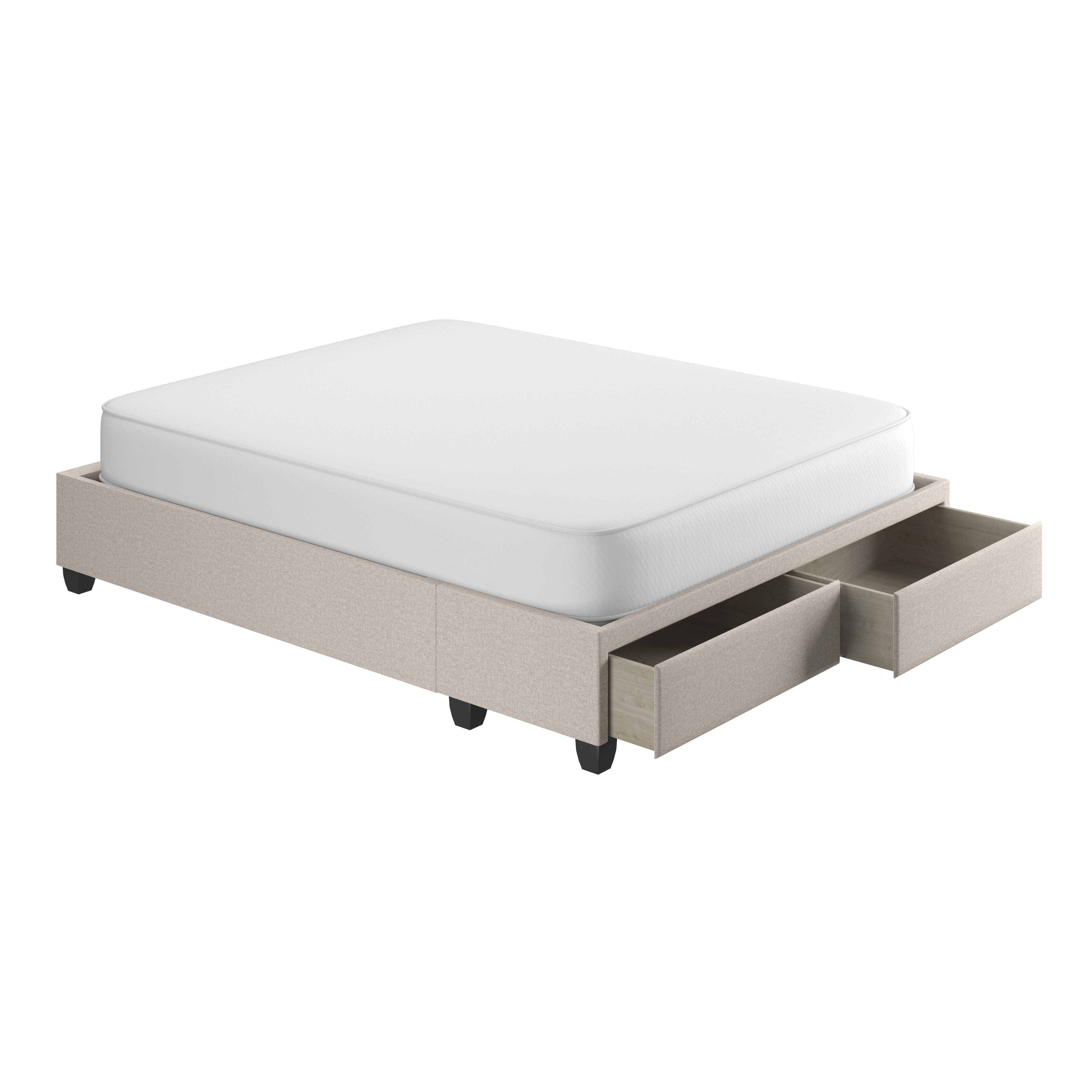 Kalinda Queen Upholstered Linen Storage Bed, Beige, large