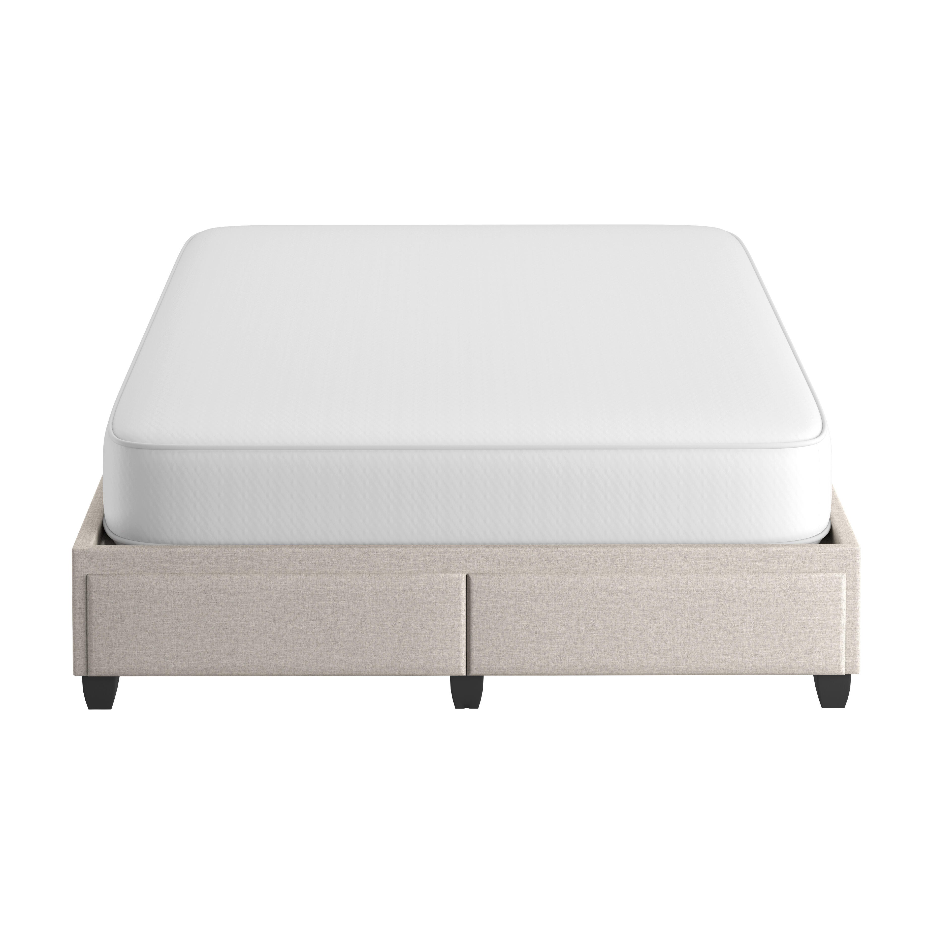 Kalinda Queen Upholstered Linen Storage Bed, Beige, large