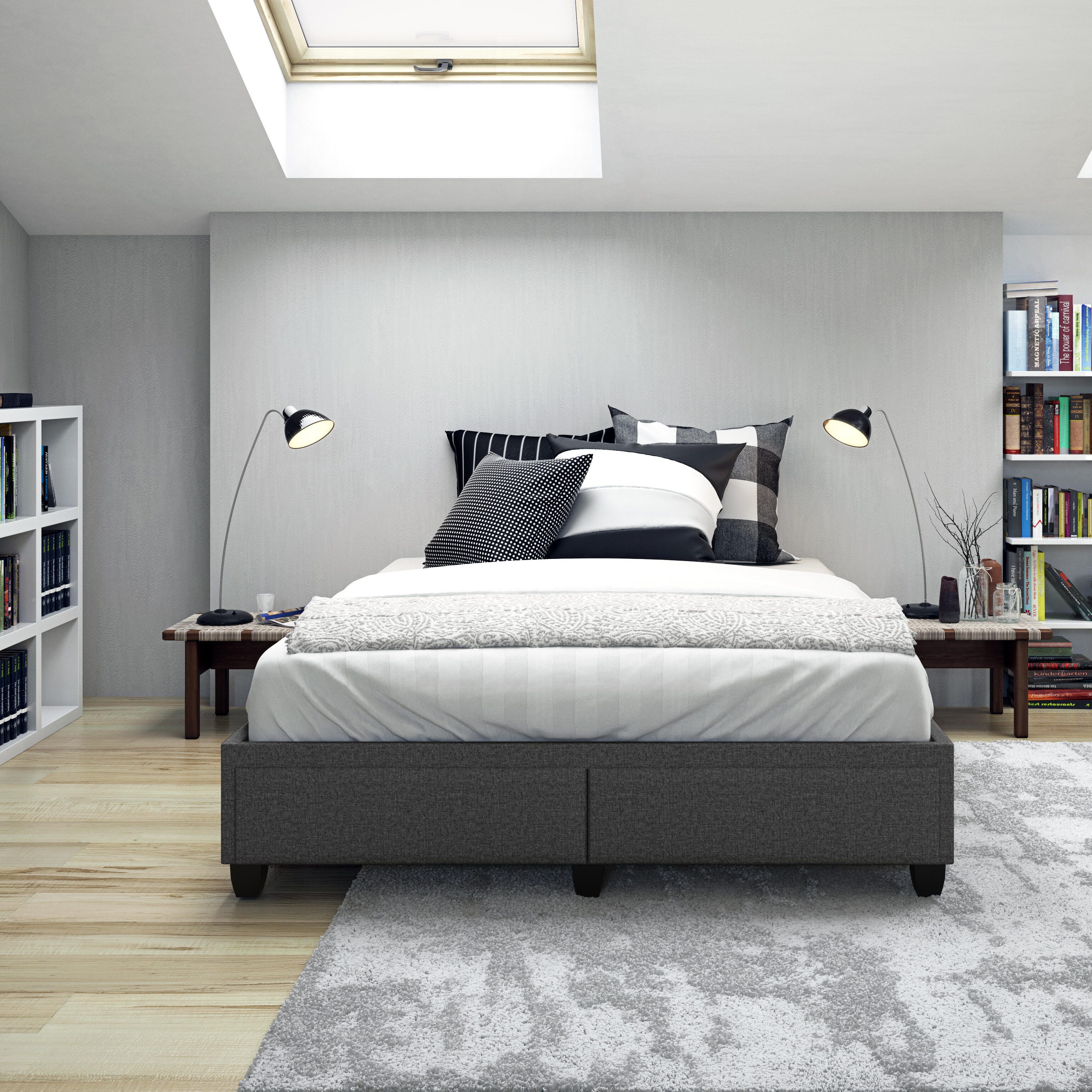 Kalinda Queen Upholstered Linen Storage Bed, Charcoal, large