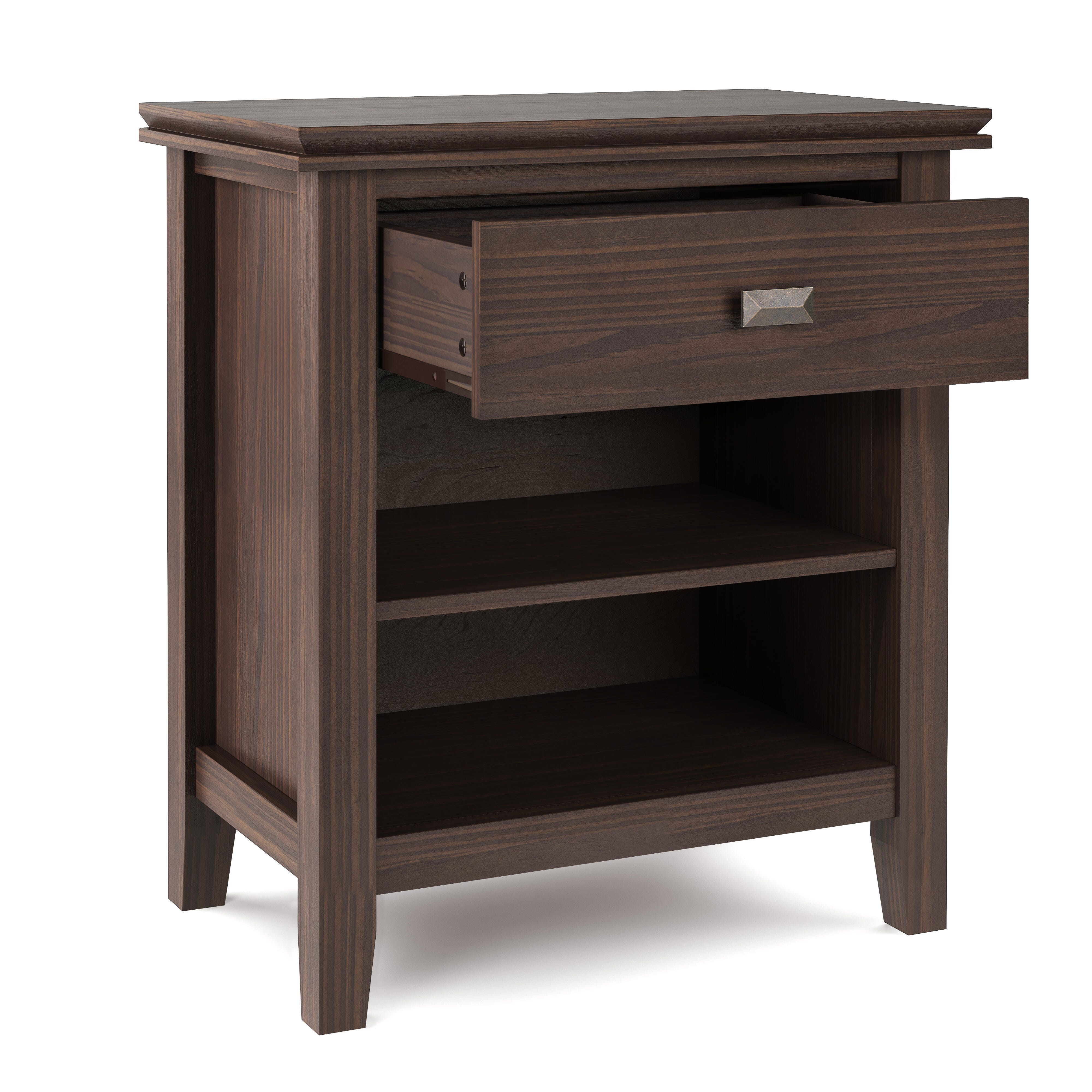 Simpli Home Artisan 24" 1 Drawer Nightstand, Warm Walnut Brown, large