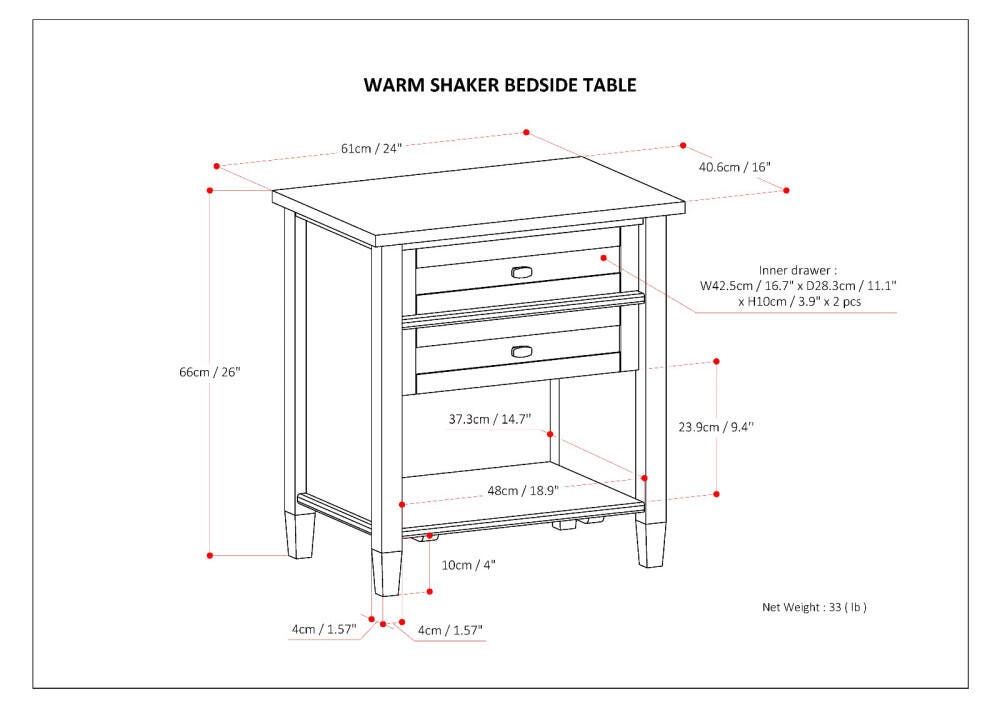 Simpli Home Rustic Nightstand, White, large