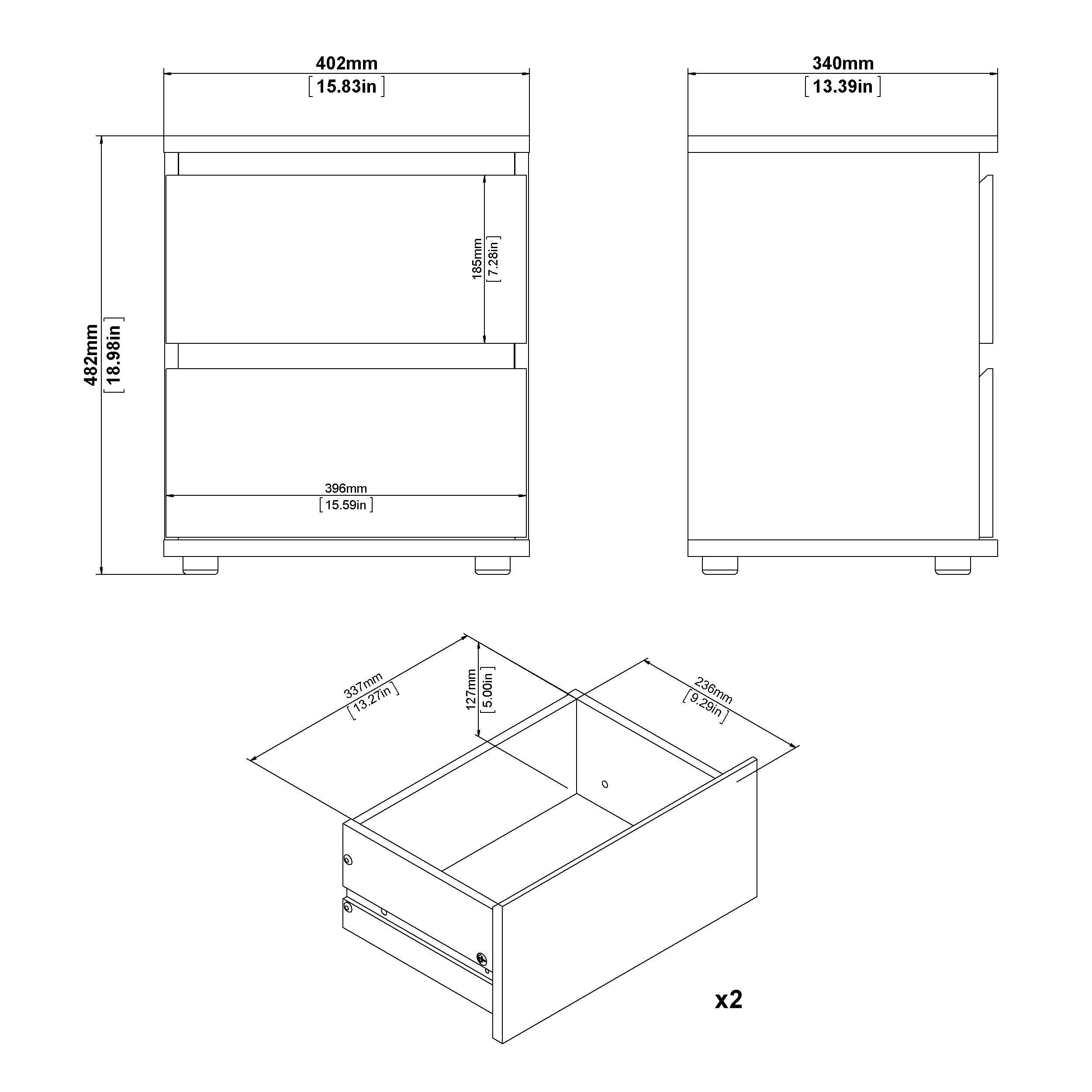 Aurora 2 Drawer Nightstand, , large