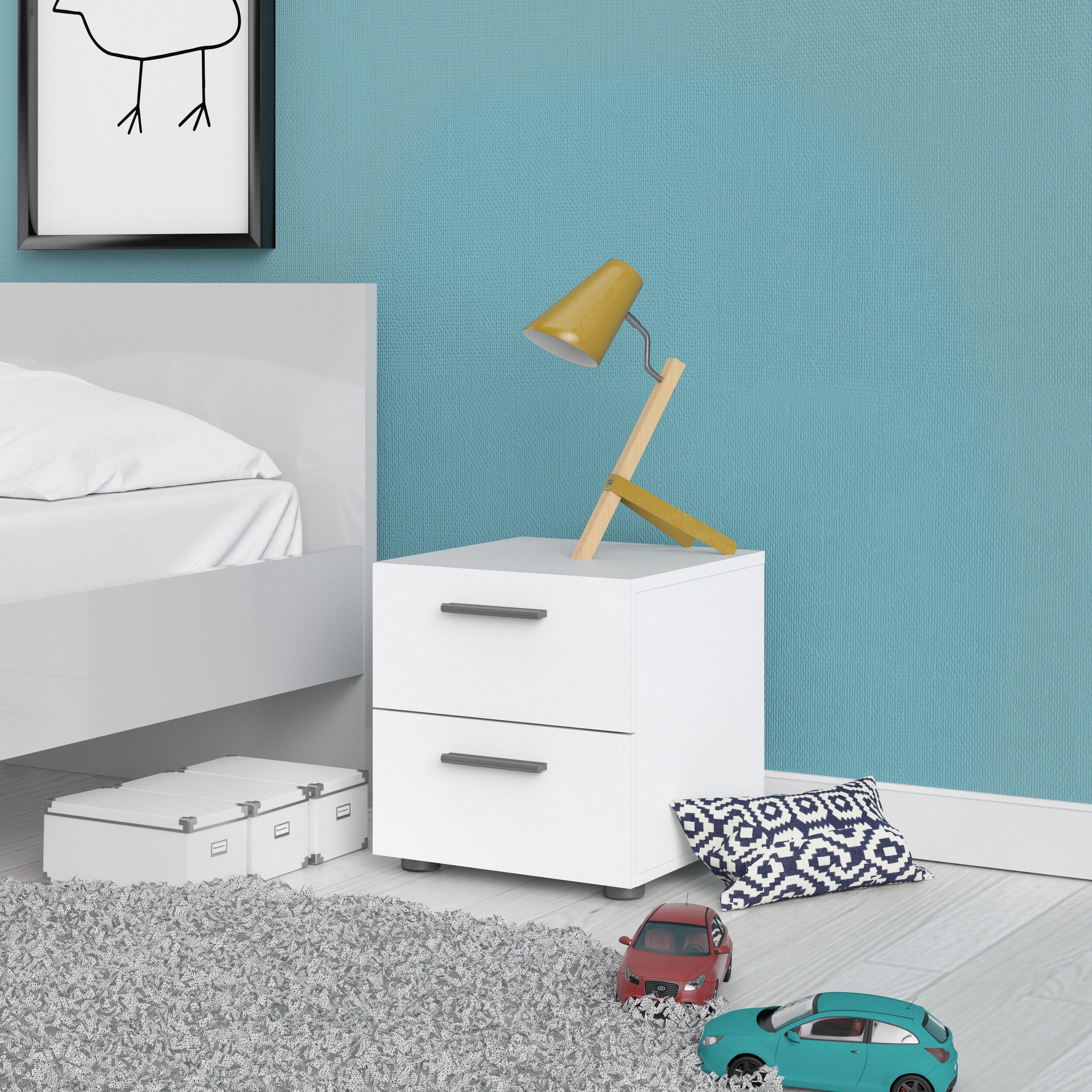 Austin 2 Drawer Nightstand, White, large