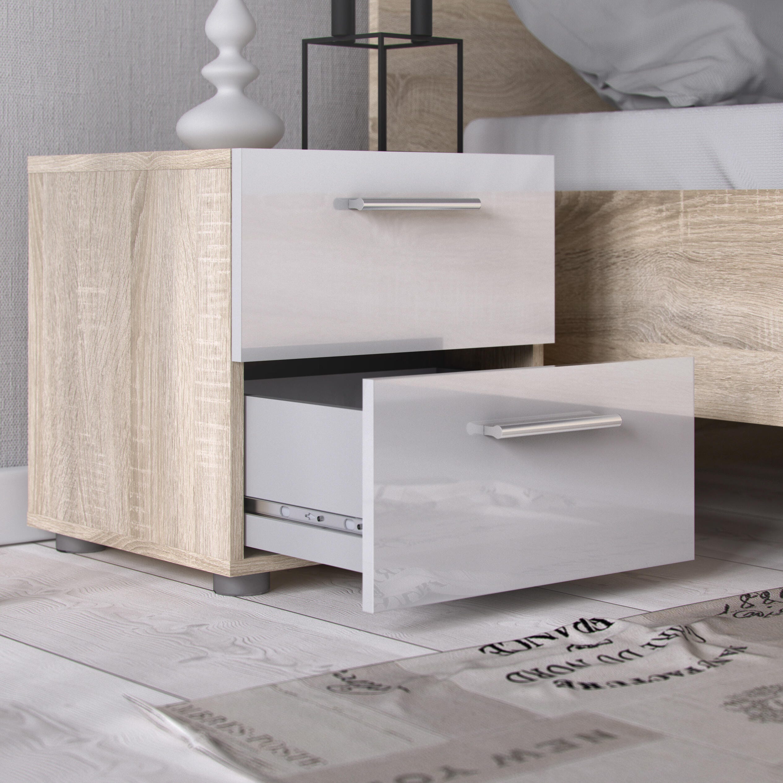 Austin Austin 2 Drawer Nightstand, Oak/White, large