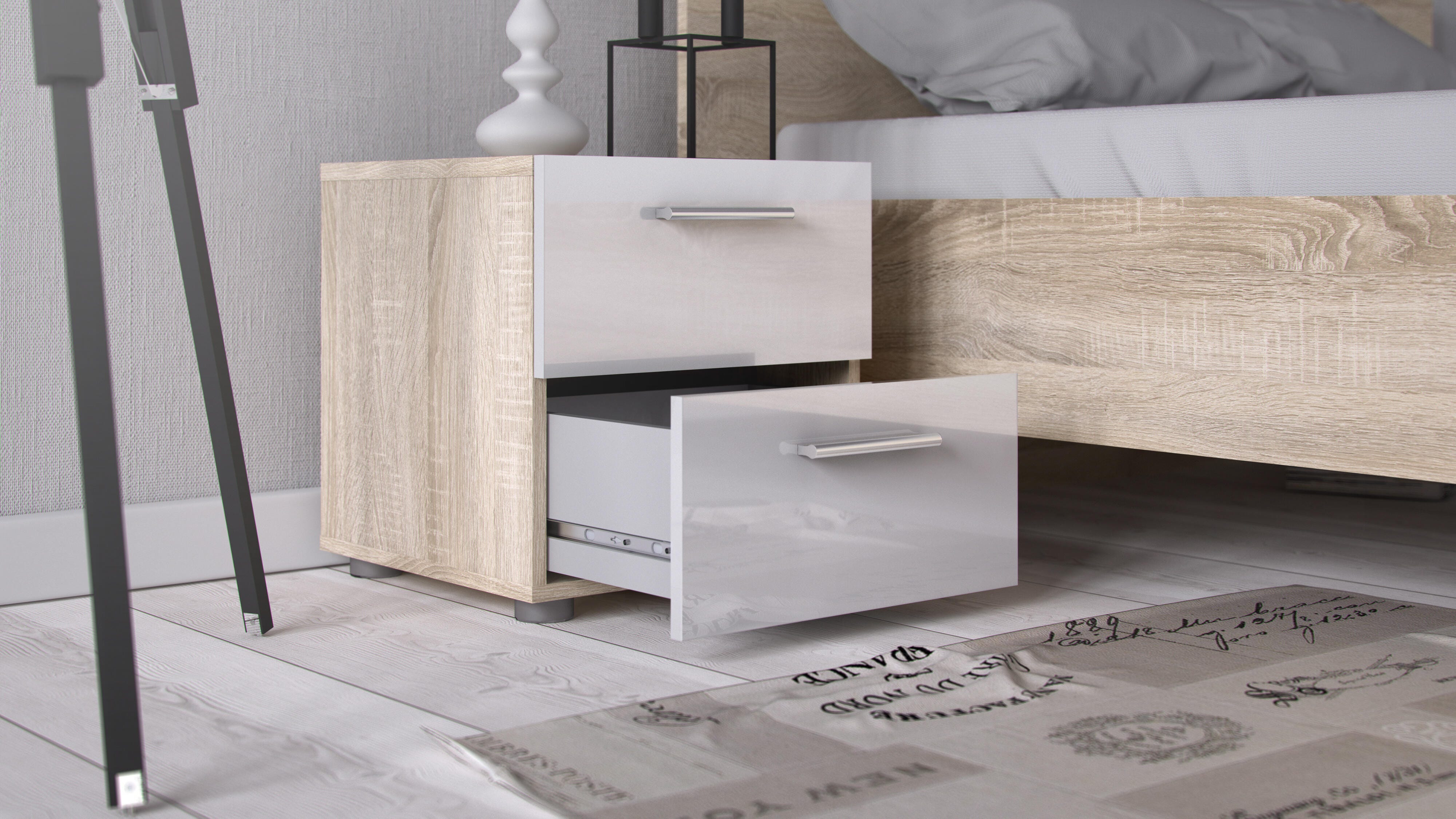 Austin Austin 2 Drawer Nightstand, Oak/White, large