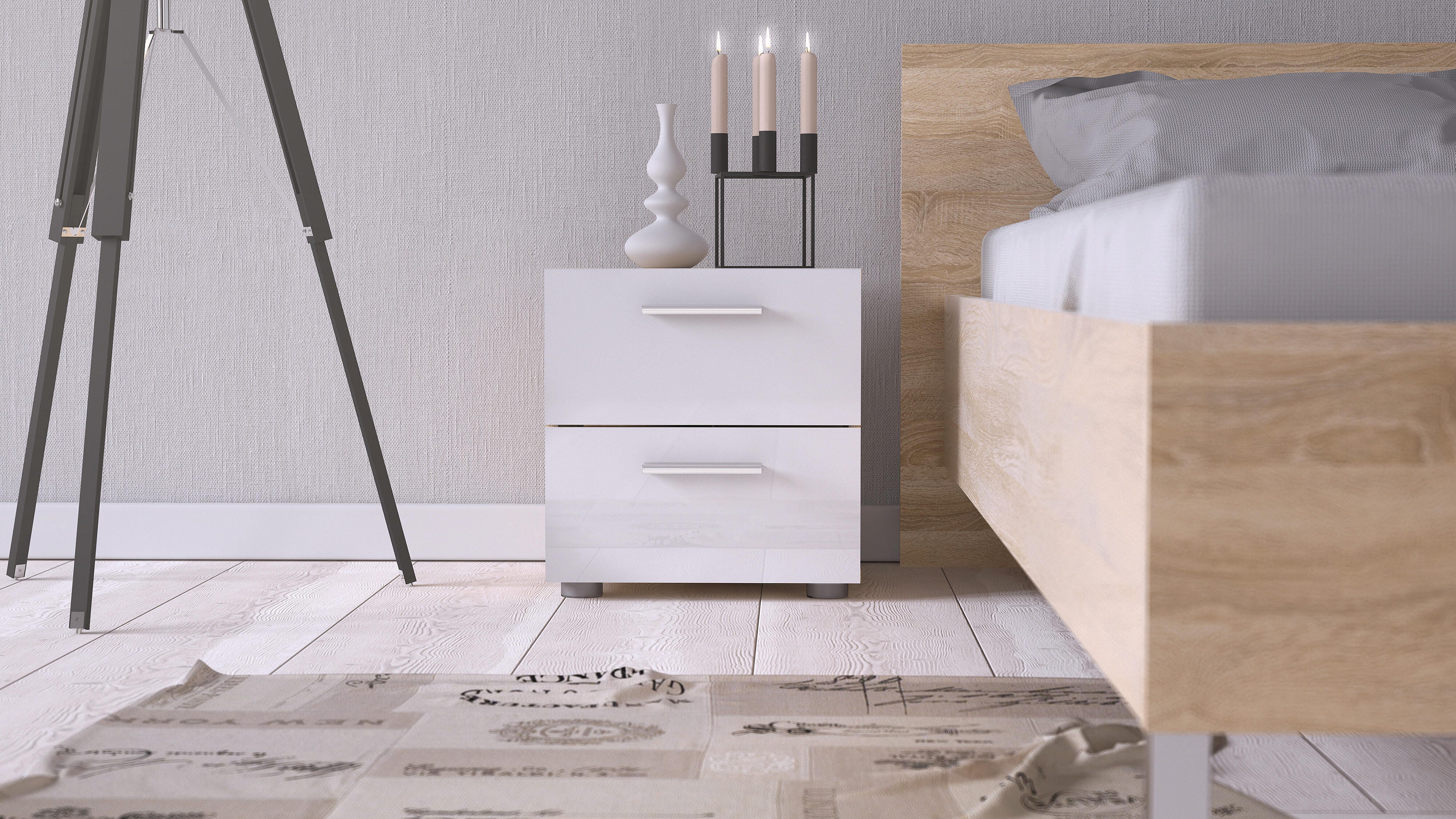 Austin Austin 2 Drawer Nightstand, Oak/White, large