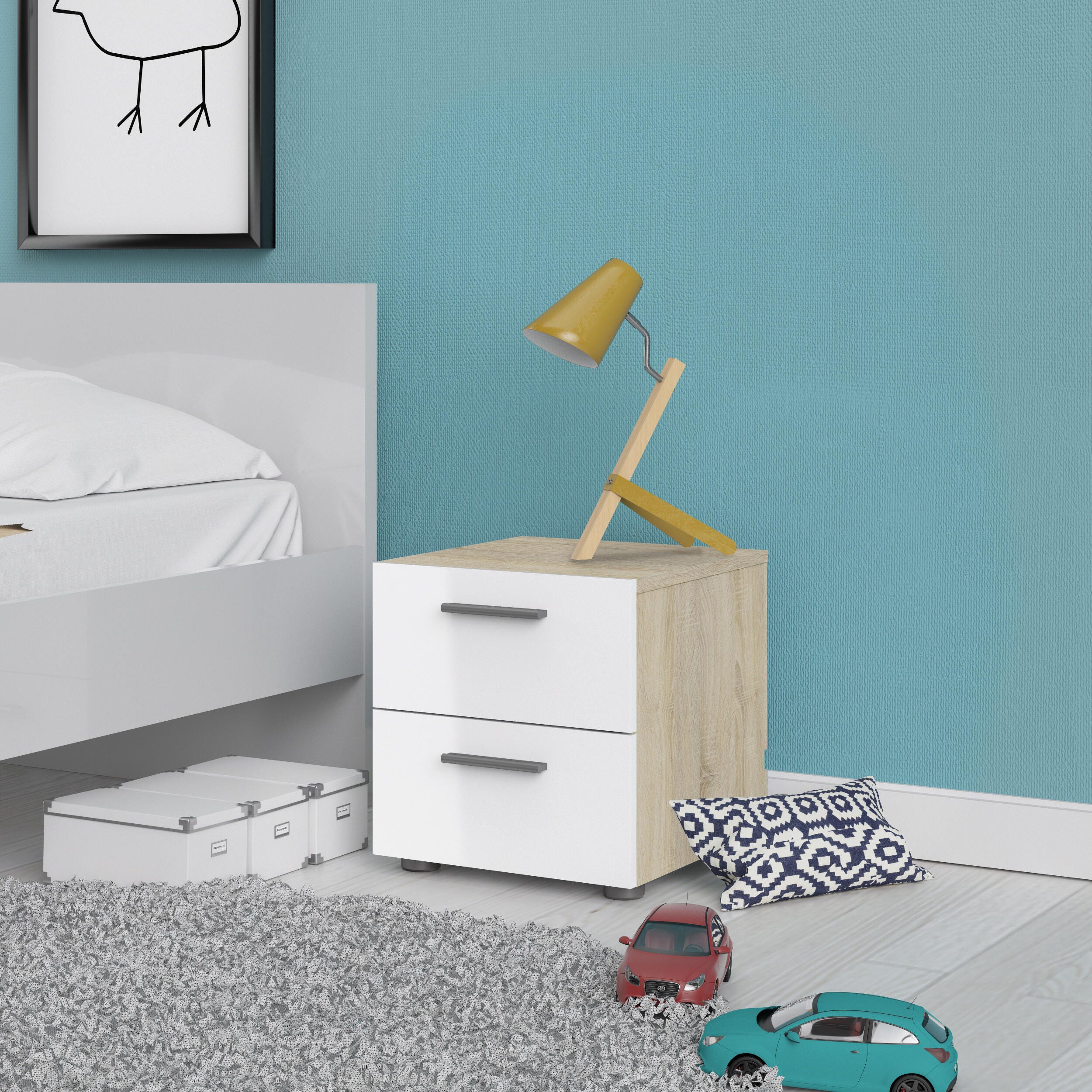 Austin Austin 2 Drawer Nightstand, Oak/White, large