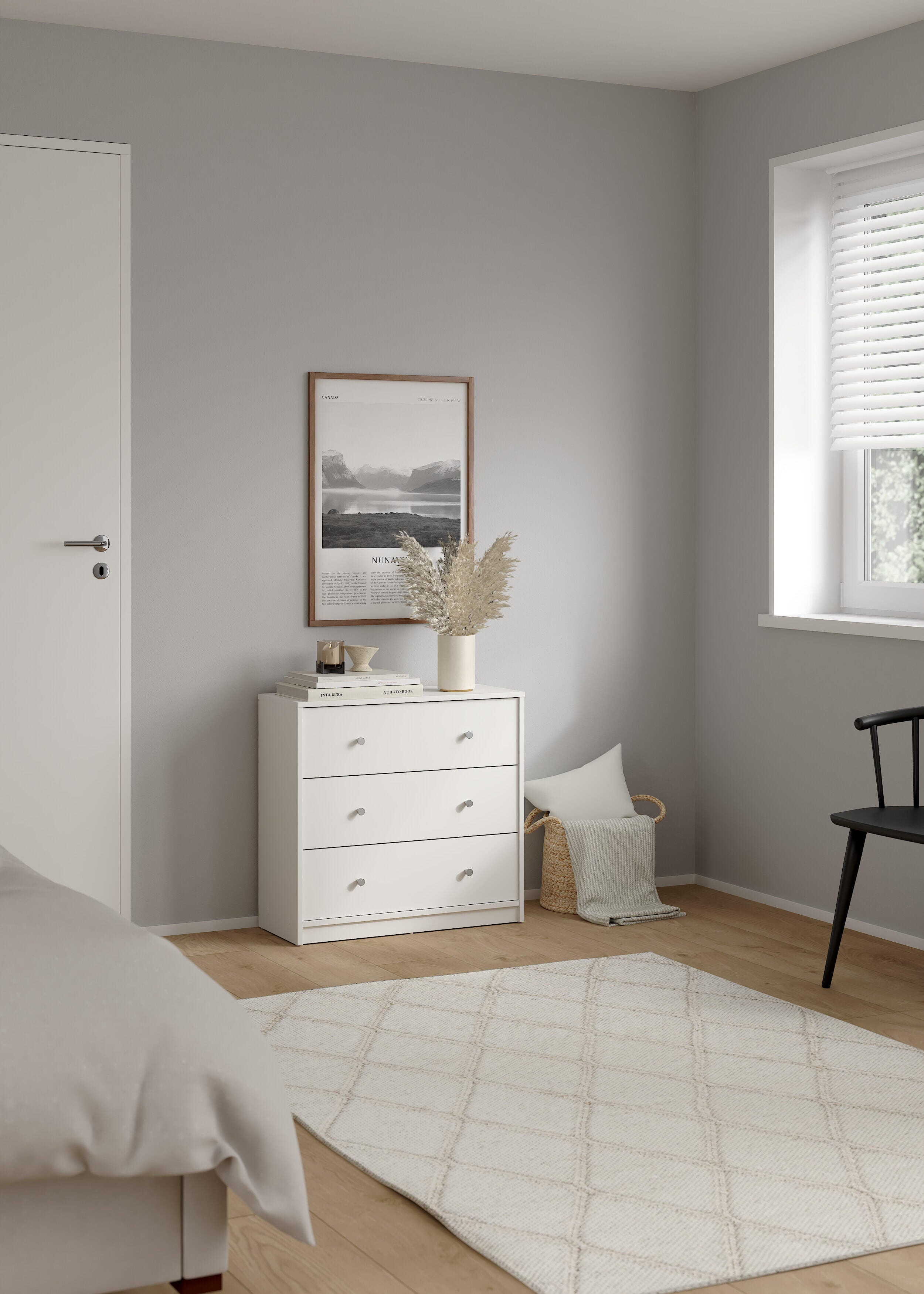 Tvilum Portland 3 Drawer Chest of Drawers, White, rollover