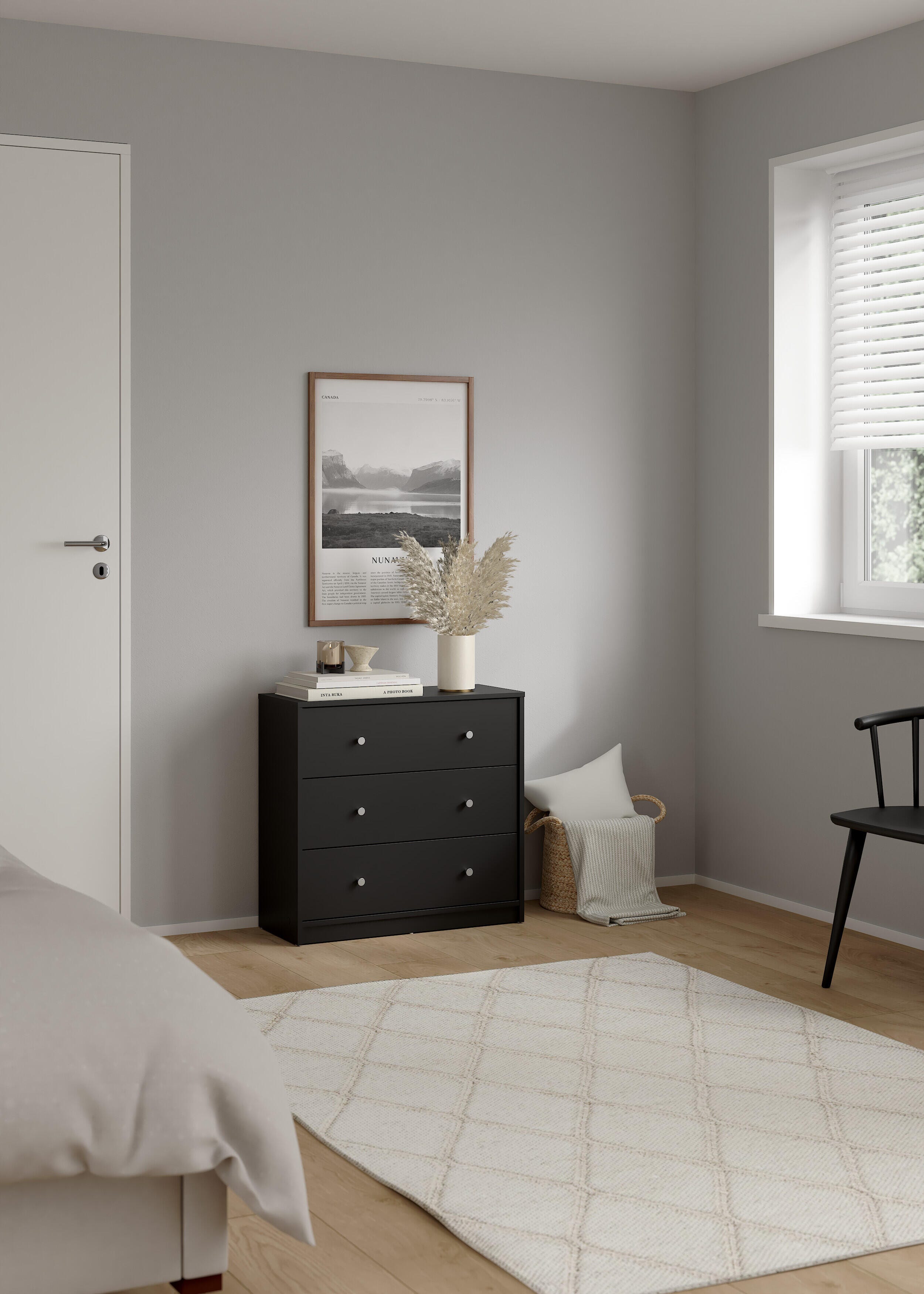 Tvilum Portland 3 Drawer Chest of Drawers, Black, rollover
