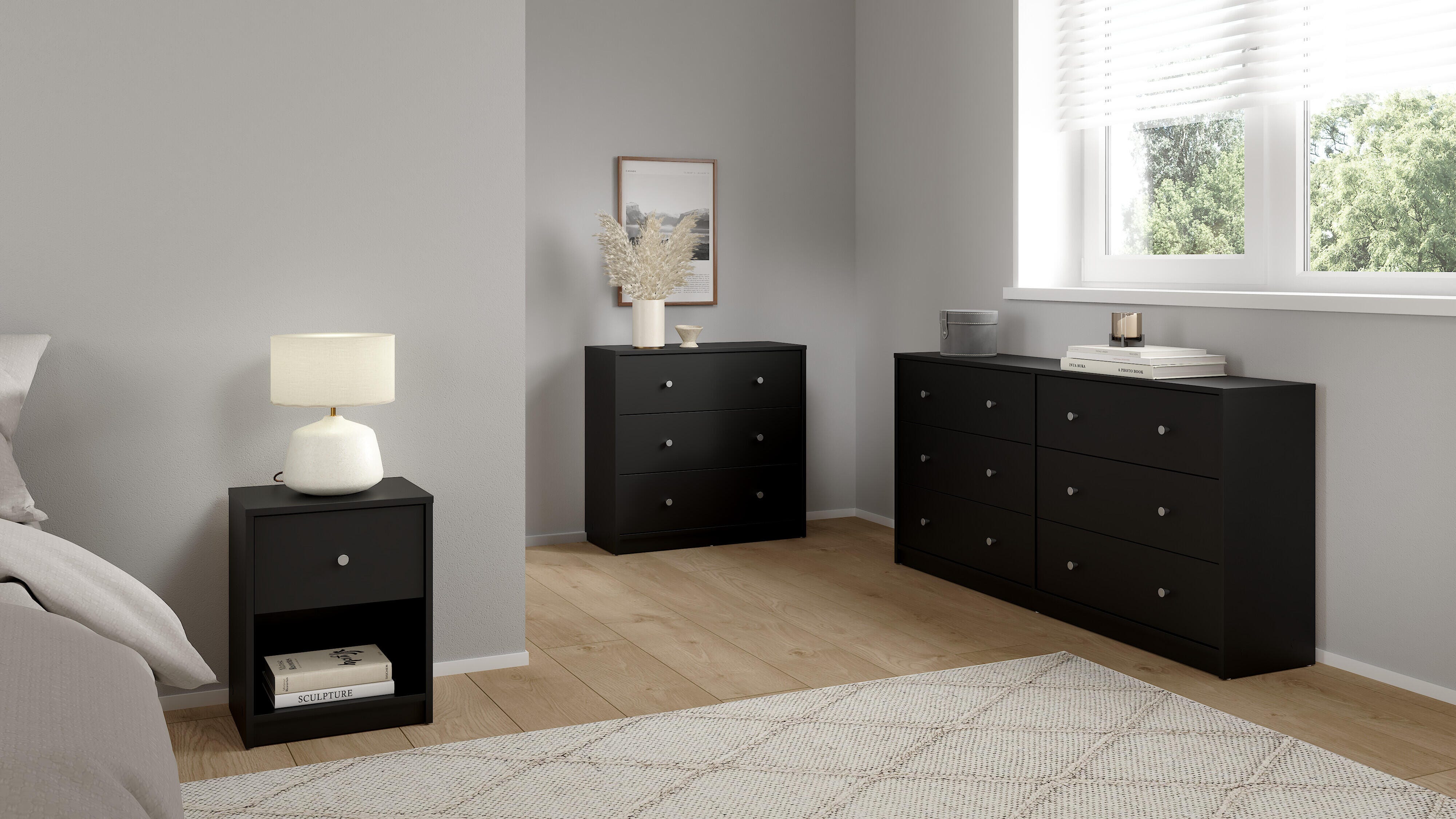 Tvilum Portland 3 Drawer Chest of Drawers, Black, large