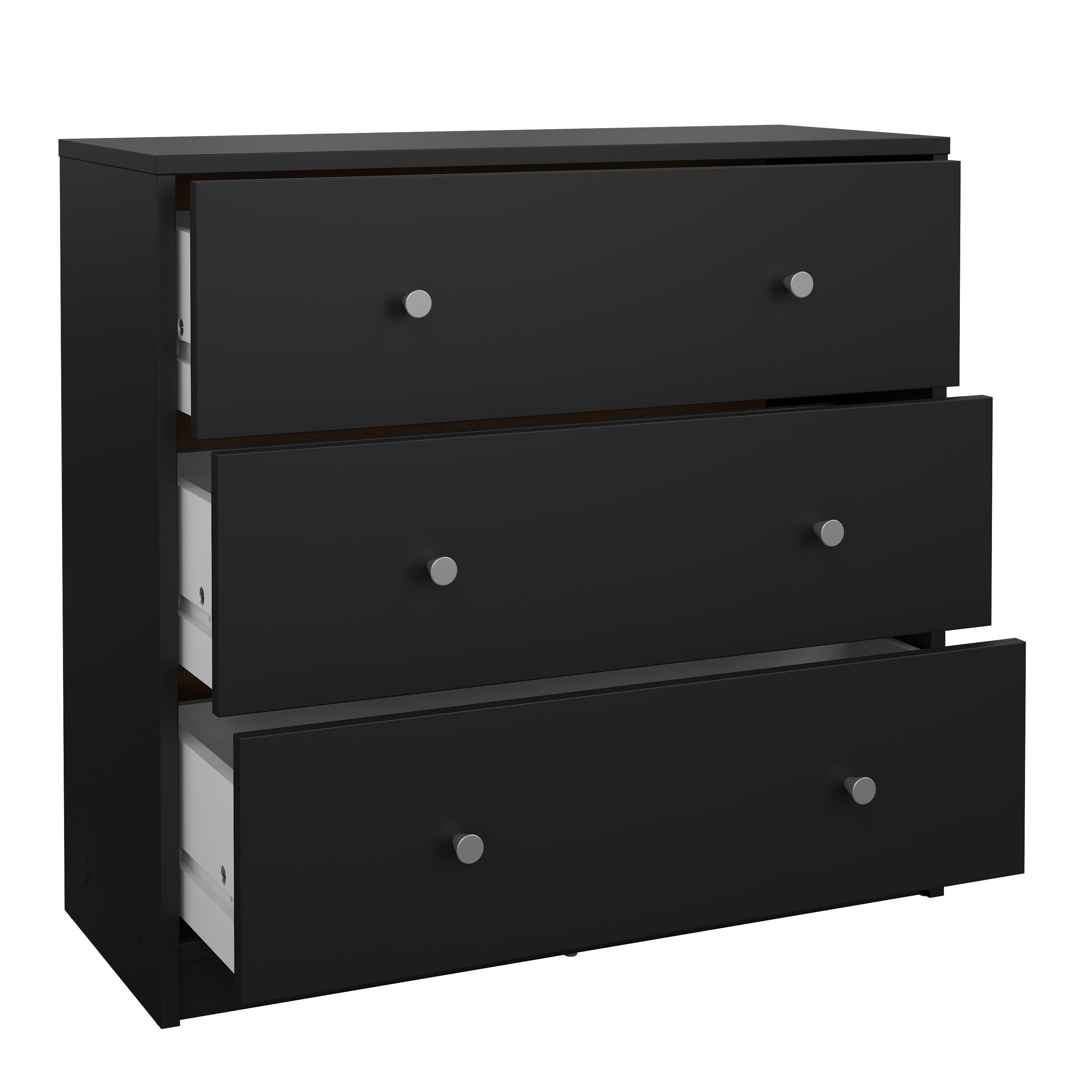 Tvilum Portland 3 Drawer Chest of Drawers, Black, large