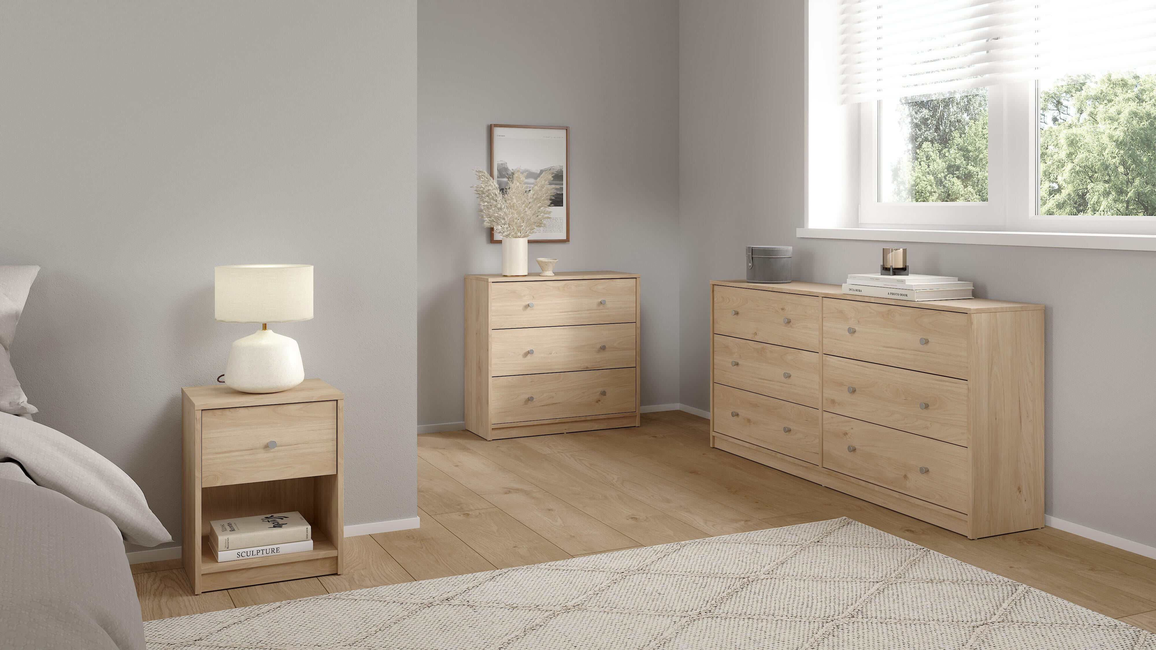 Tvilum Portland 3 Drawer Chest of Drawers, Jackson Hickory, large