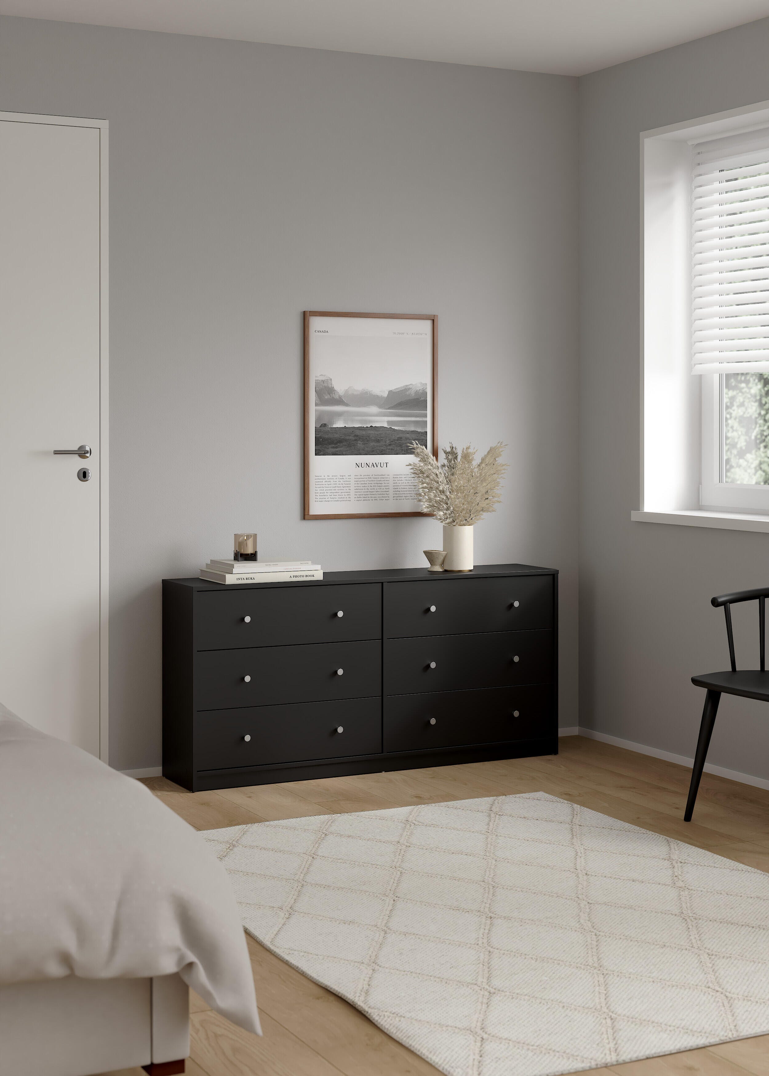 Tvilum Portland 56" 6 Drawer Double Dresser, Black, rollover