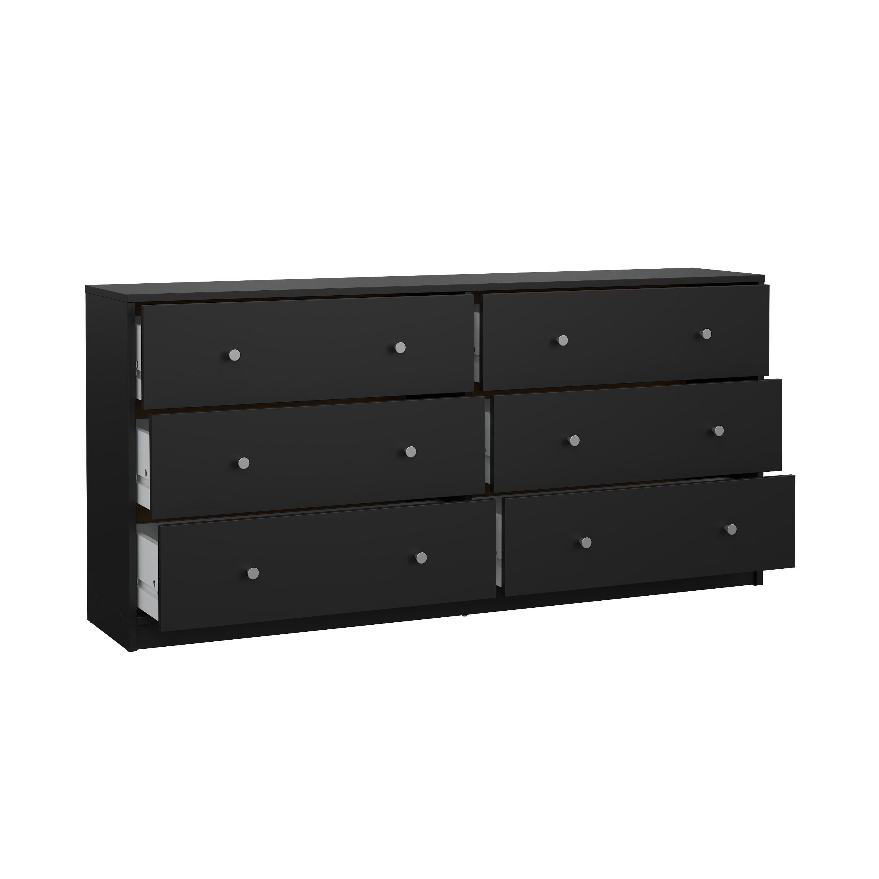 Tvilum Portland 56" 6 Drawer Double Dresser, Black, large