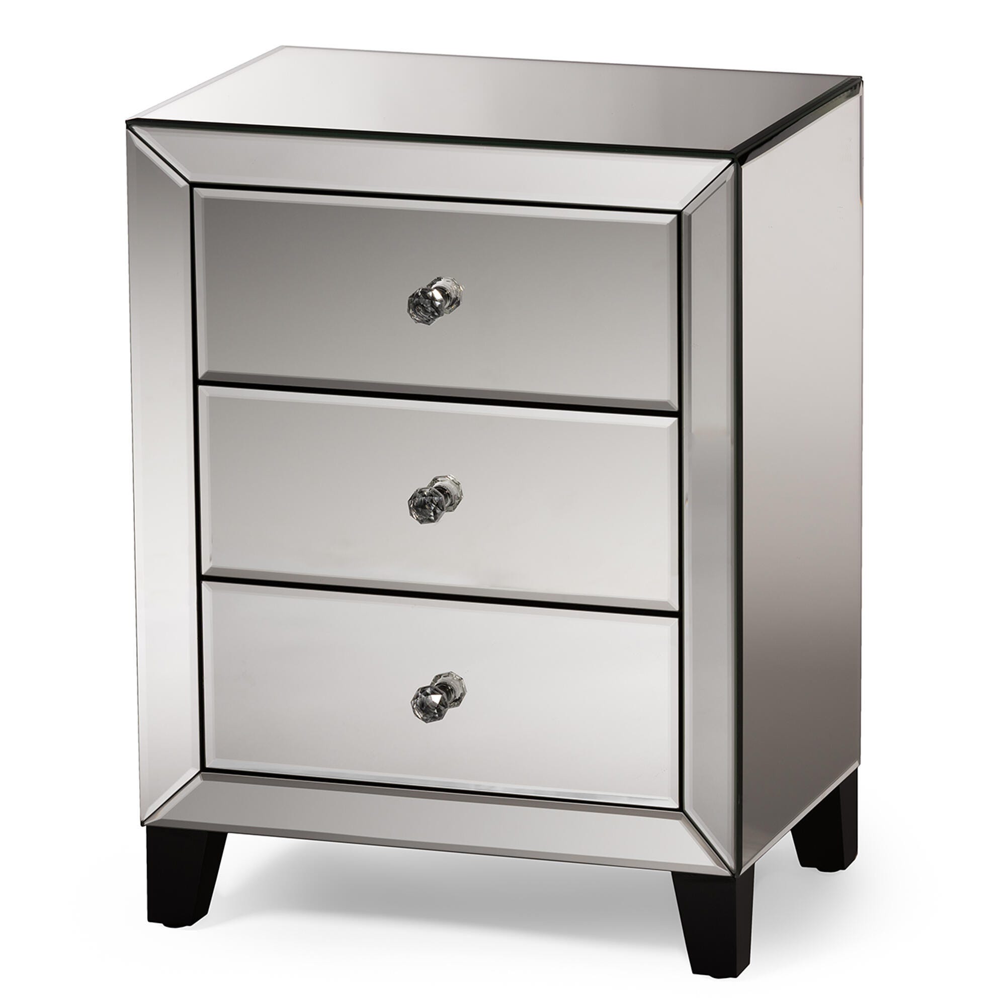Chevron  Modern Mirrored 3 Drawer Nightstand, , large