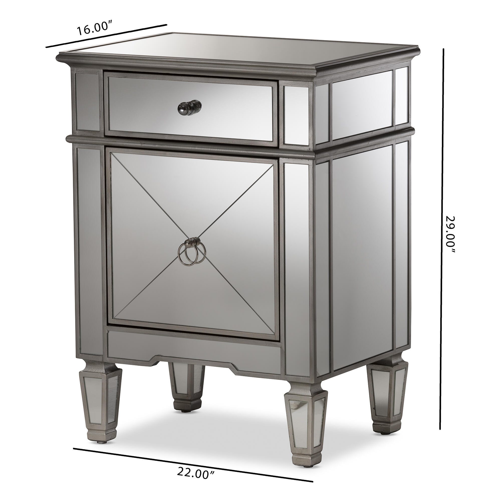 Baxton Studio Claudia Hollywood Regency Glamour Style Mirrored Nightstand, , large