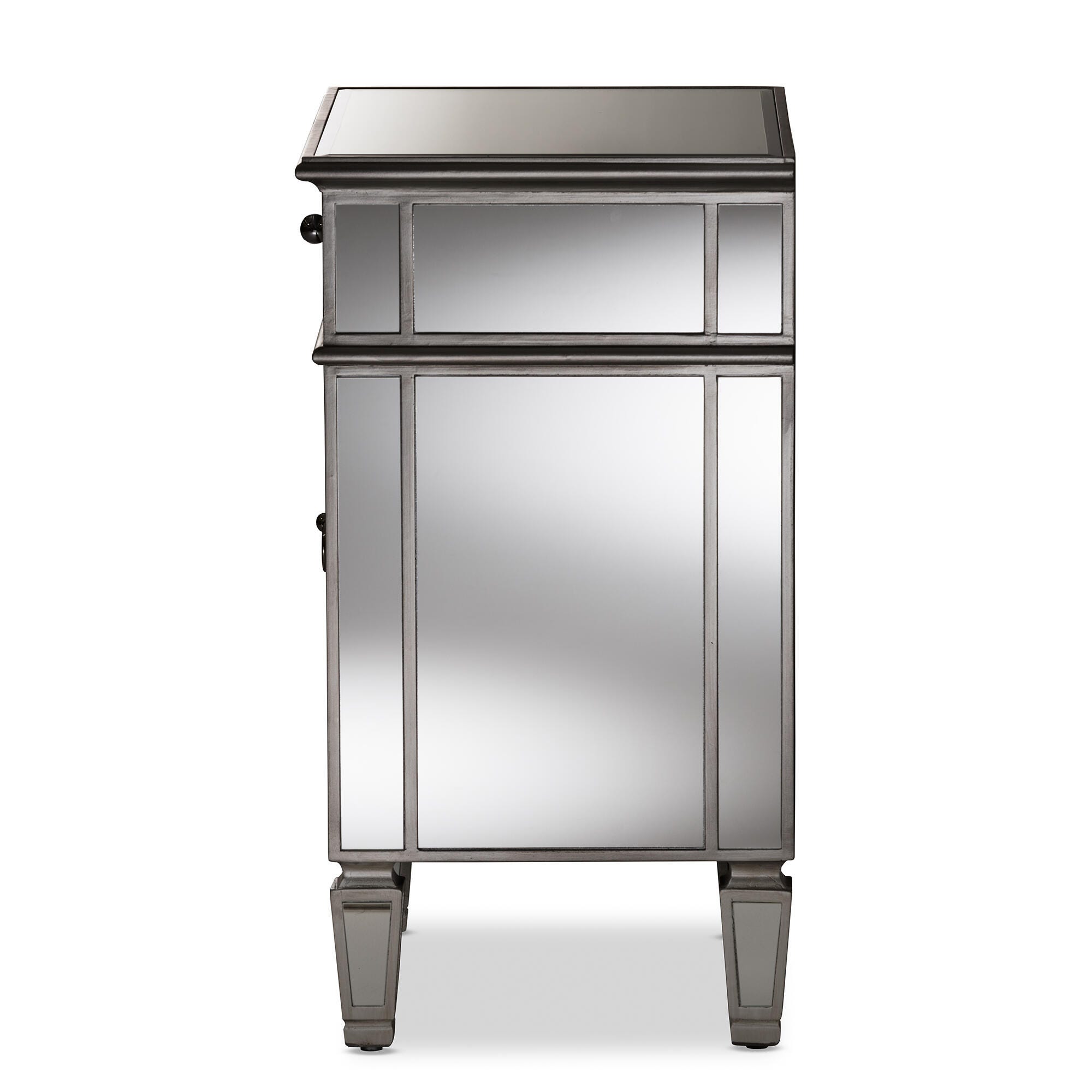 Baxton Studio Claudia Hollywood Regency Glamour Style Mirrored Nightstand, , large
