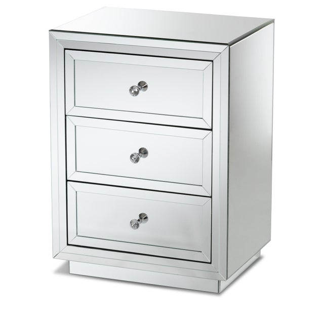 Baxton Studio Lina Mirrored 3 Drawer Nightstand
