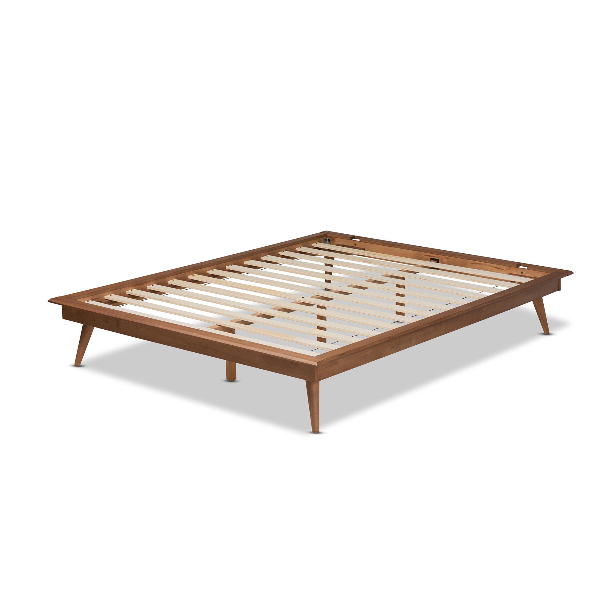 Karine Full Midcentury Modern Platform Bed, Ash Walnut, large