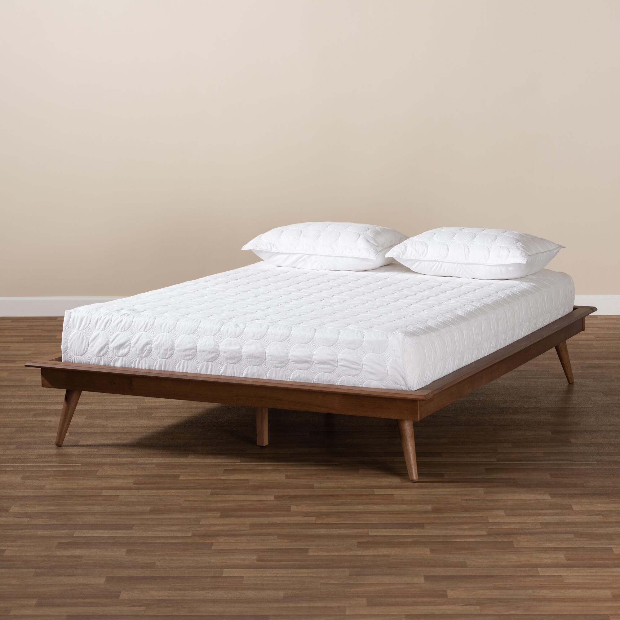 Karine Queen Midcentury Modern Platform Bed, Ash Walnut, large