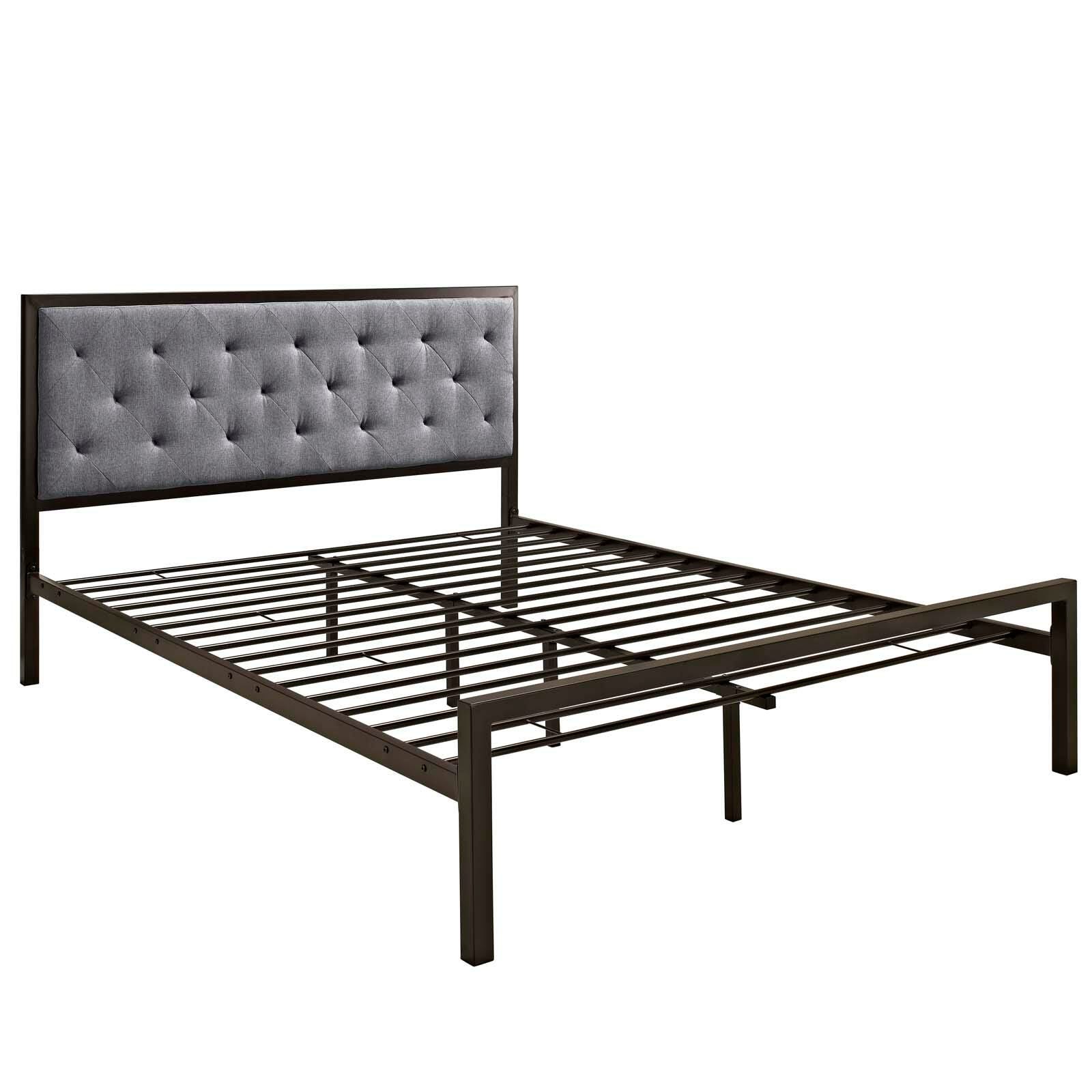 Mia Queen Fabric Platform Bed, Brown/Gray, large