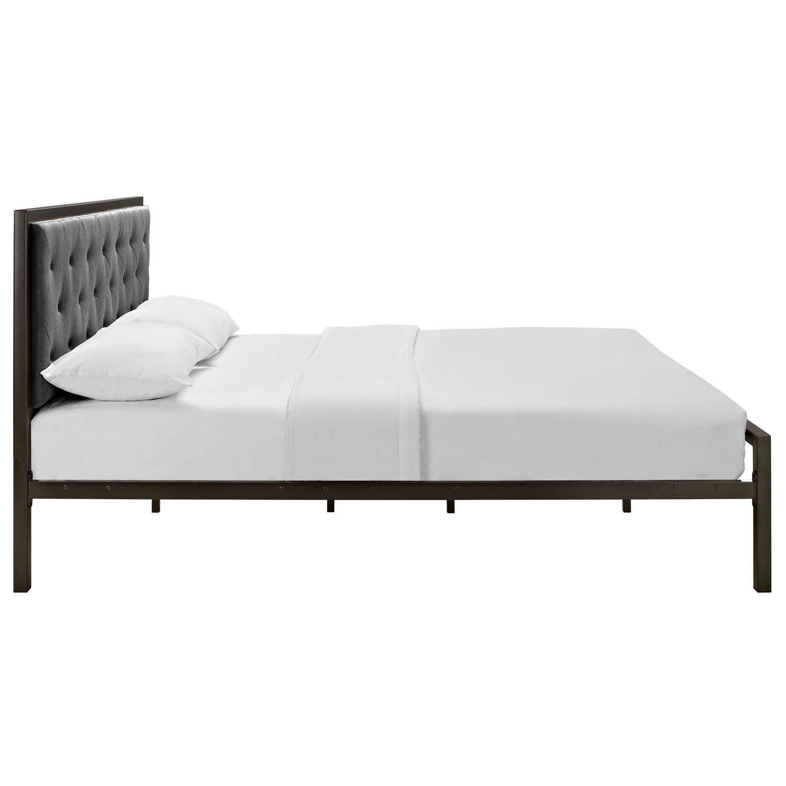 Mia Queen Fabric Platform Bed, Brown/Gray, large