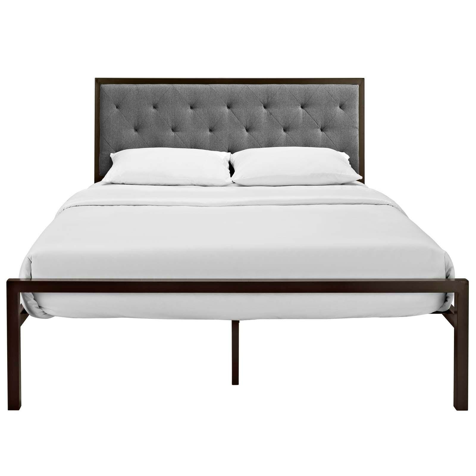 Mia Queen Fabric Platform Bed, Brown/Gray, large