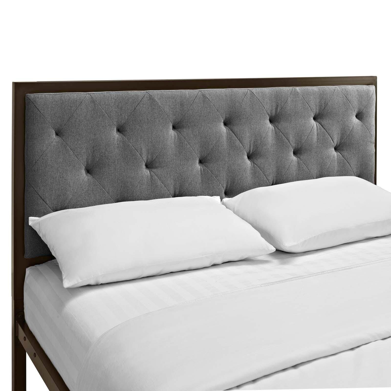 Mia Queen Fabric Platform Bed, Brown/Gray, large