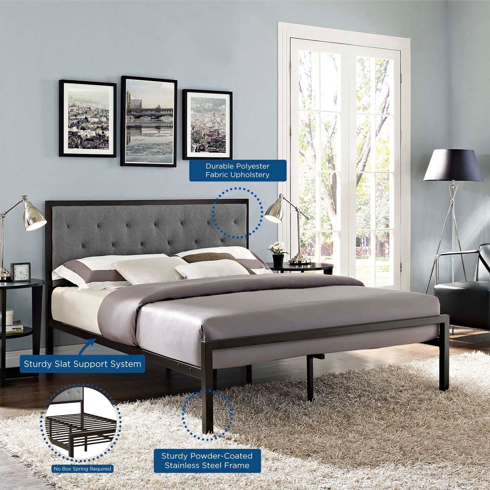 Mia Queen Fabric Platform Bed, Brown/Gray, large