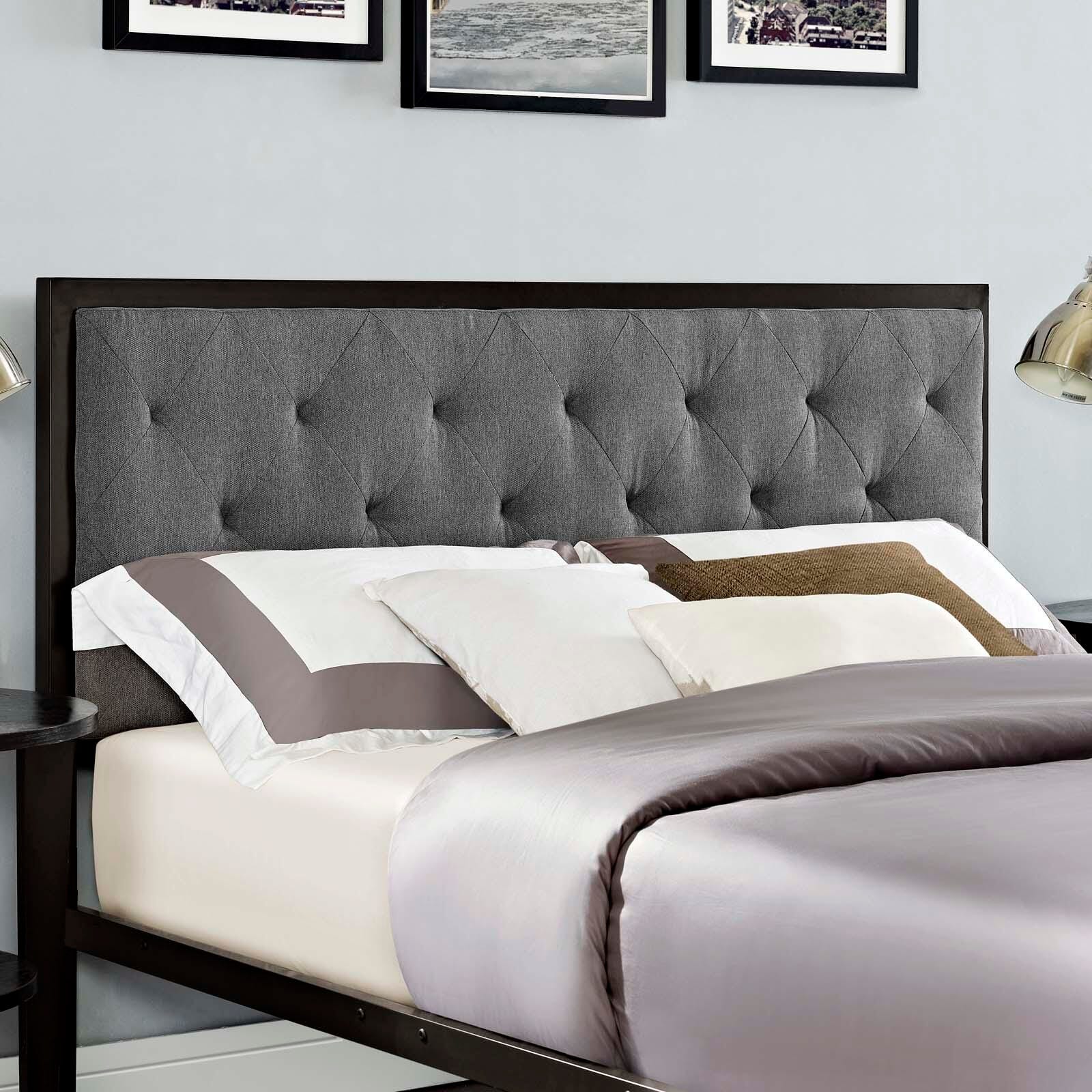 Mia Queen Fabric Platform Bed, Brown/Gray, large