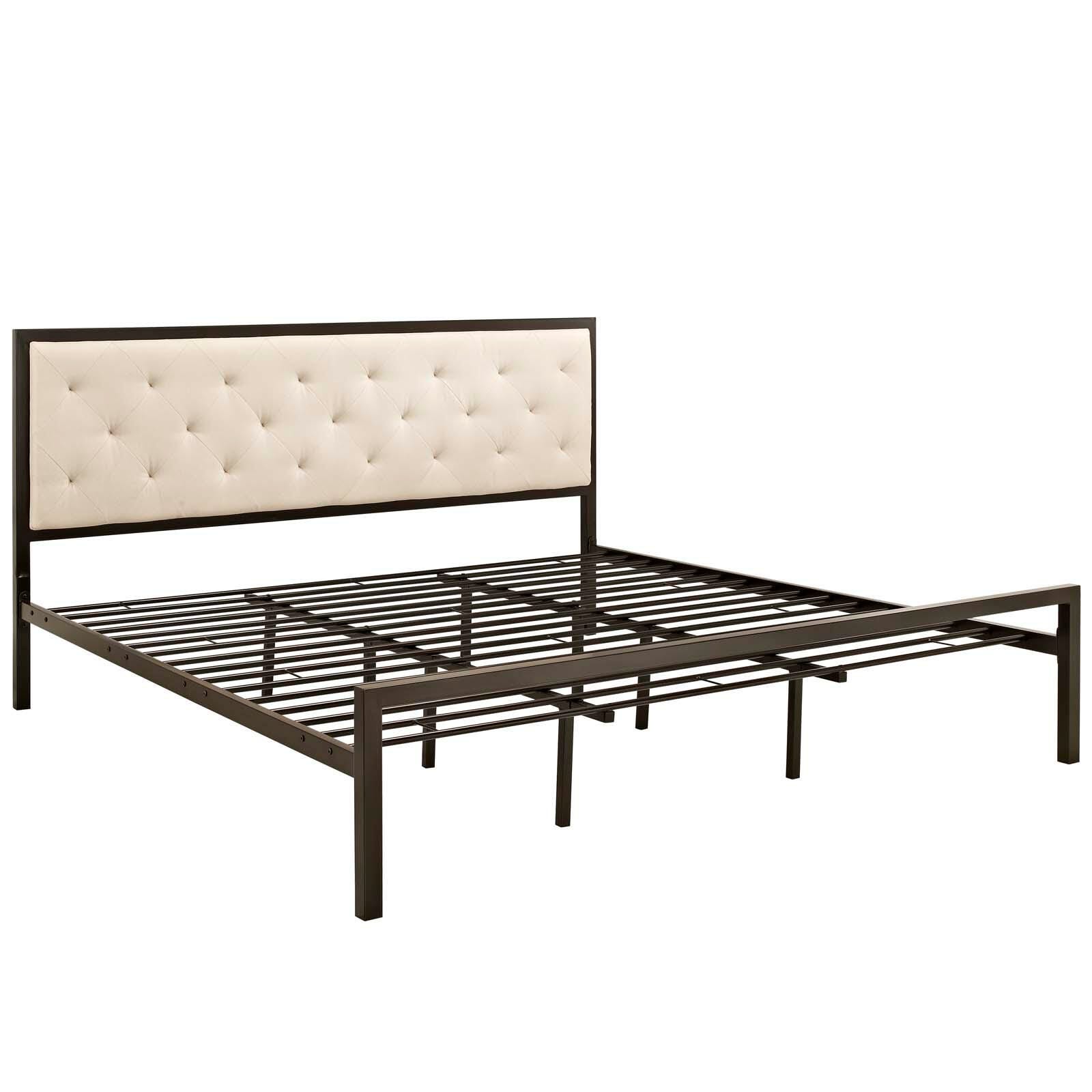 Mia King Fabric Platform Bed, Brown/Beige, large