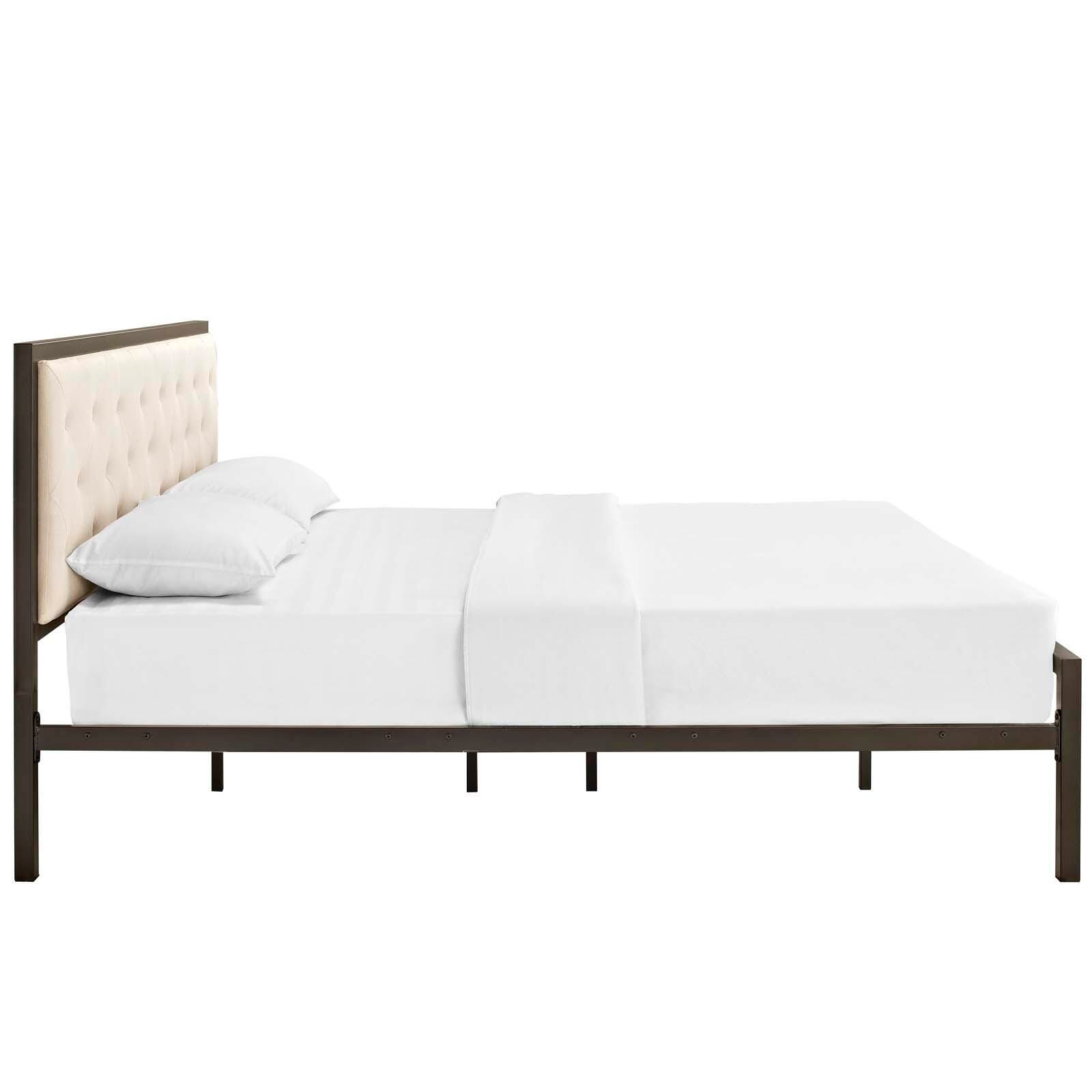 Mia King Fabric Platform Bed, Brown/Beige, large