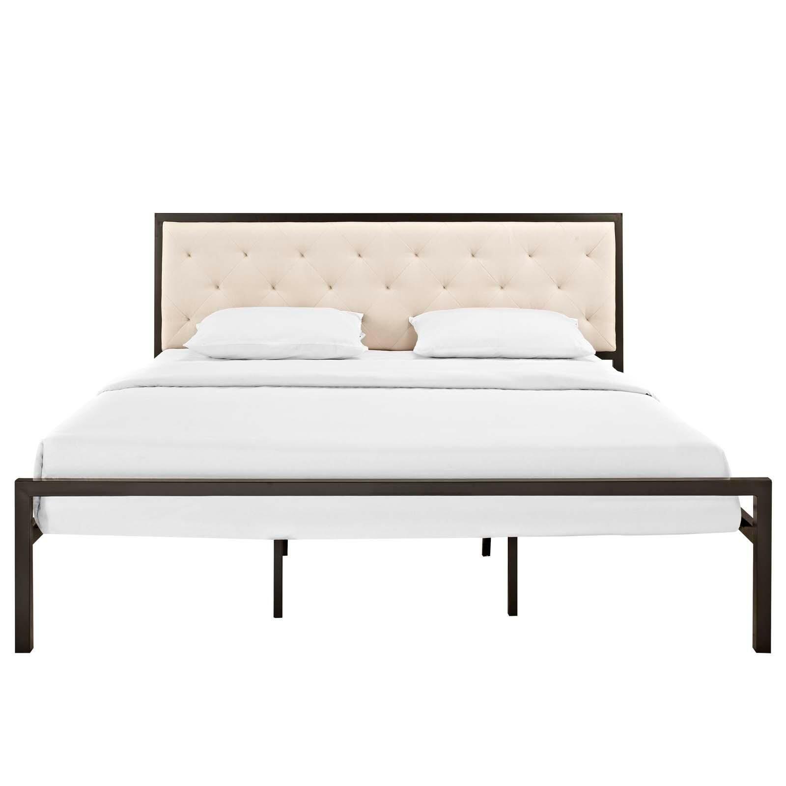 Mia King Fabric Platform Bed, Brown/Beige, large
