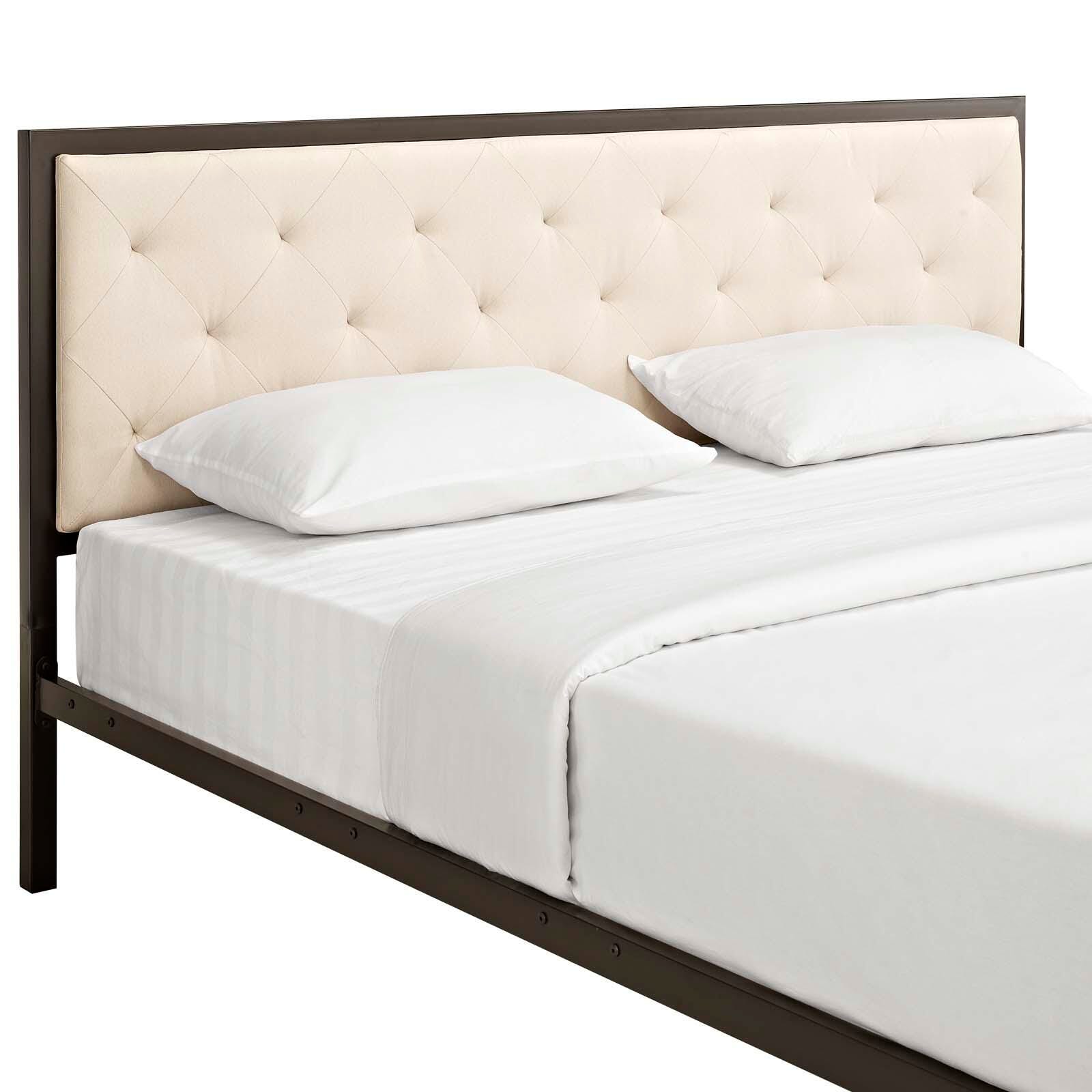 Mia King Fabric Platform Bed, Brown/Beige, large