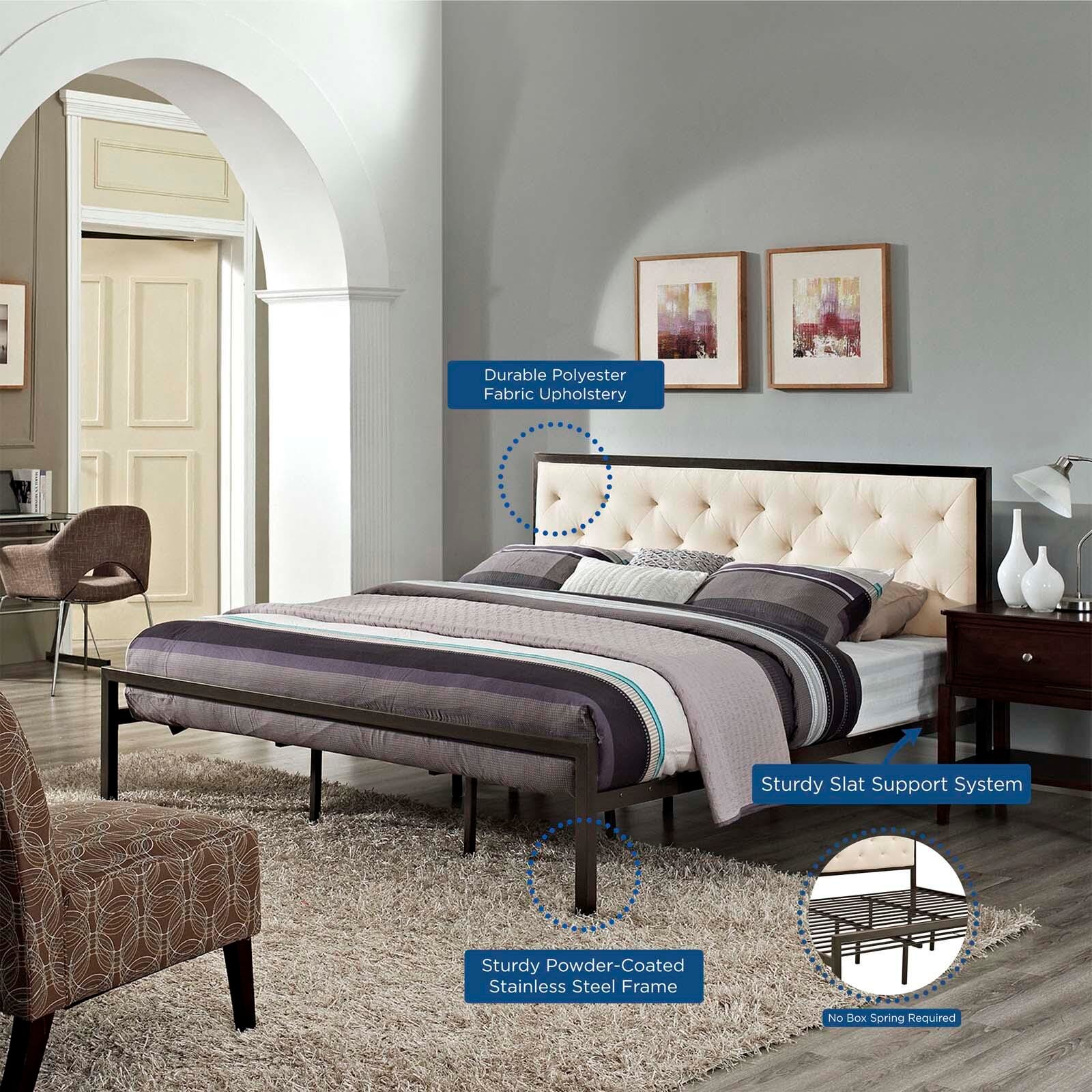 Mia King Fabric Platform Bed, Brown/Beige, large