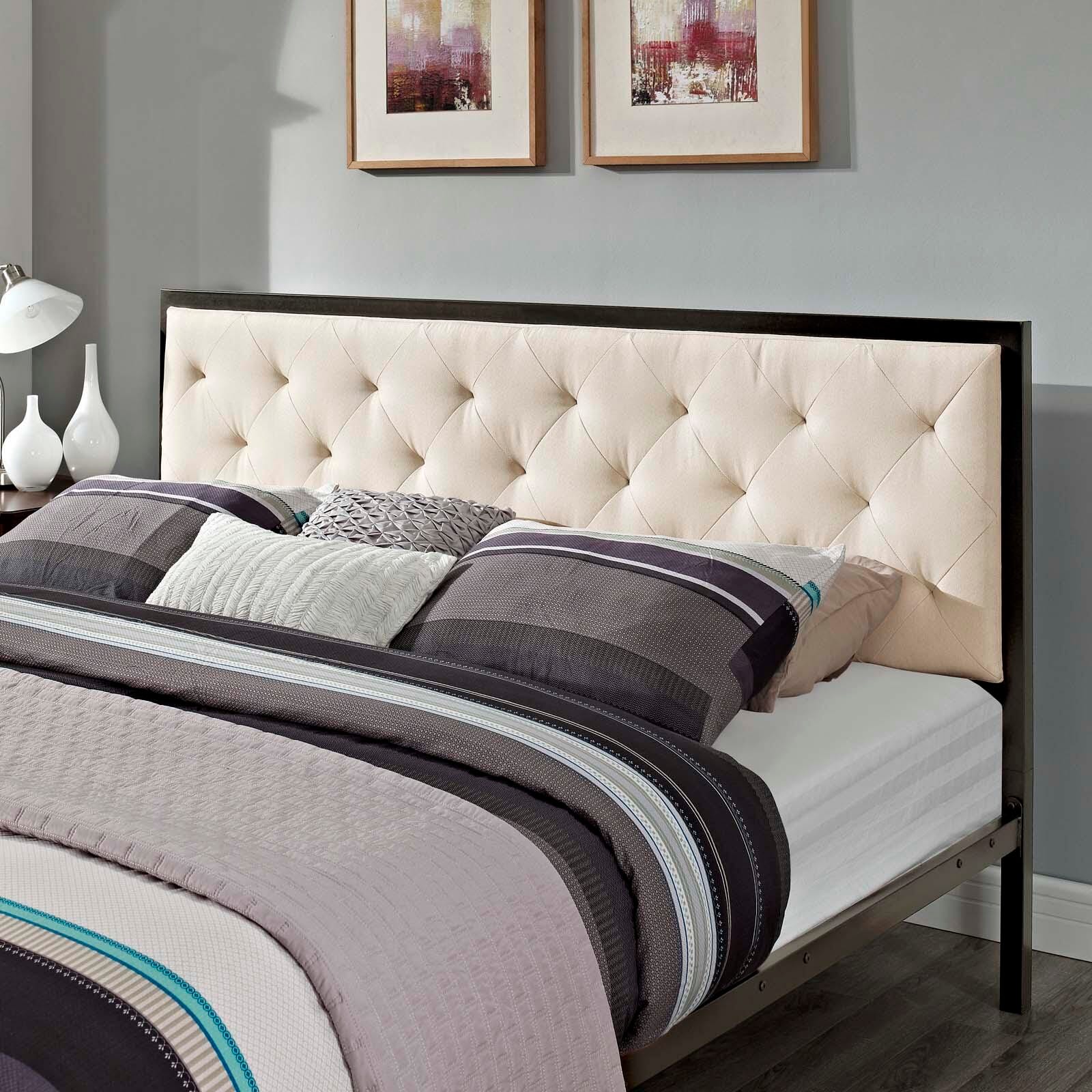 Mia King Fabric Platform Bed, Brown/Beige, large
