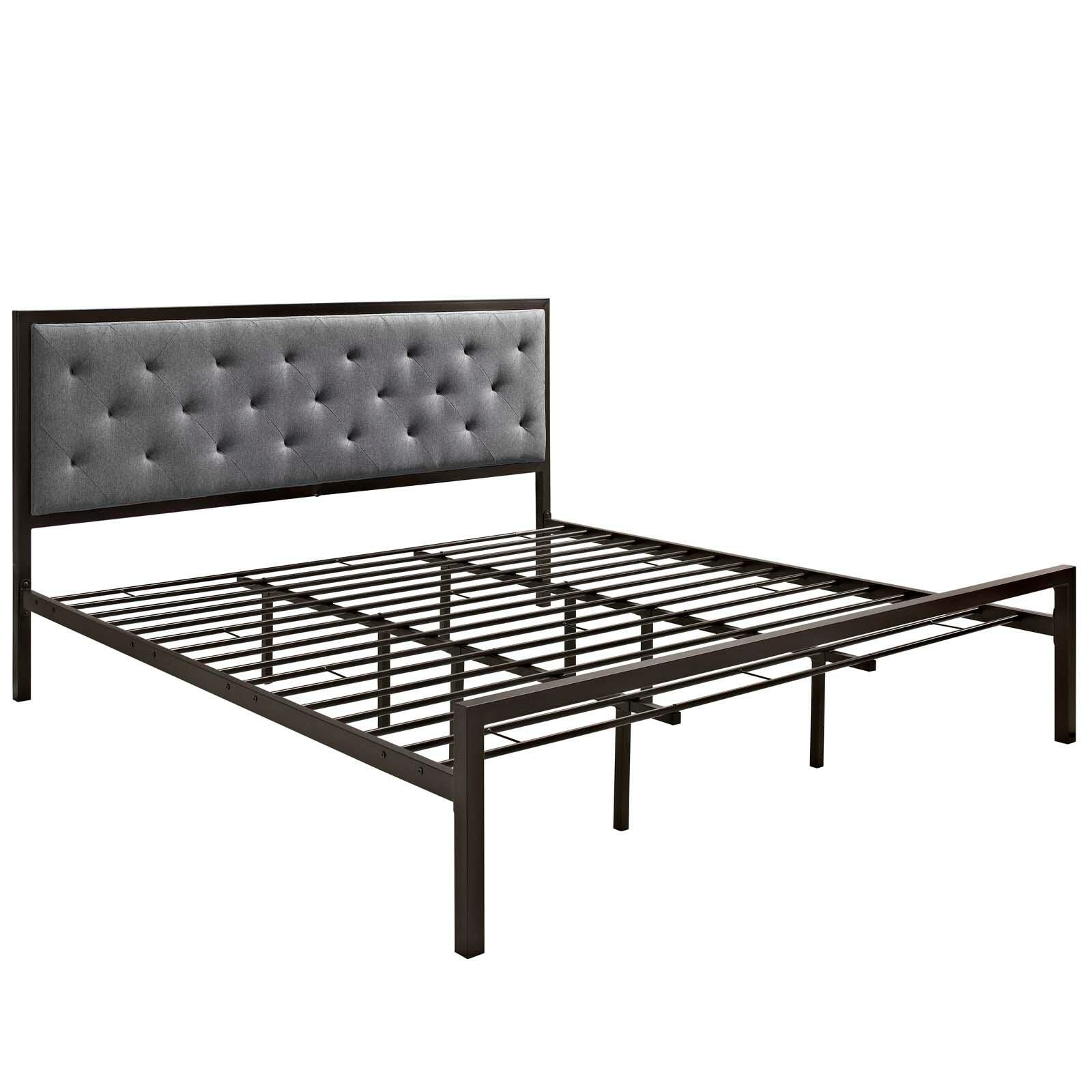 Mia King Fabric Platform Bed, Brown/Gray, large