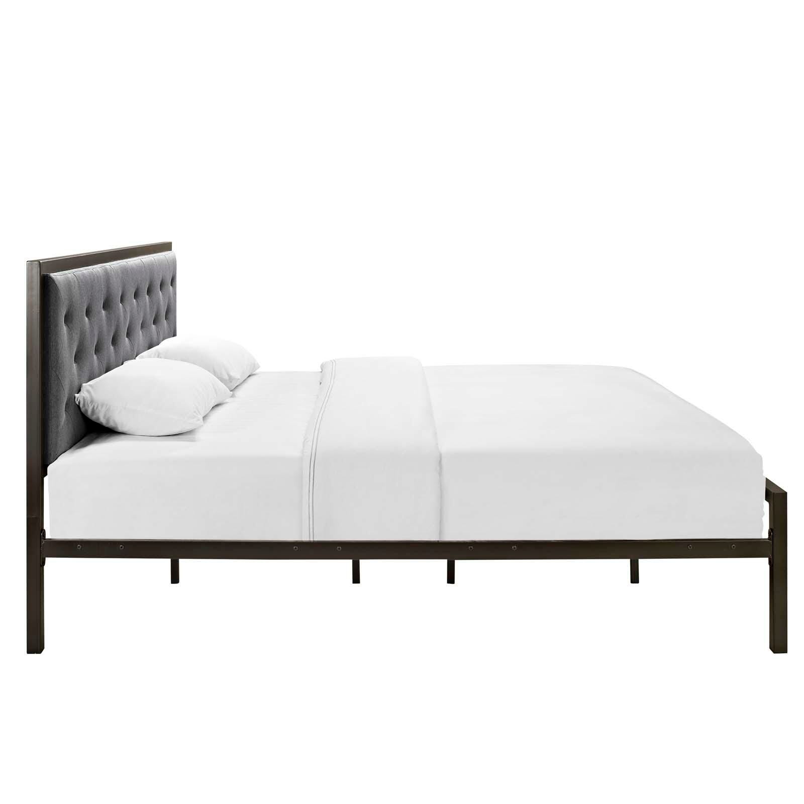 Mia King Fabric Platform Bed, Brown/Gray, large