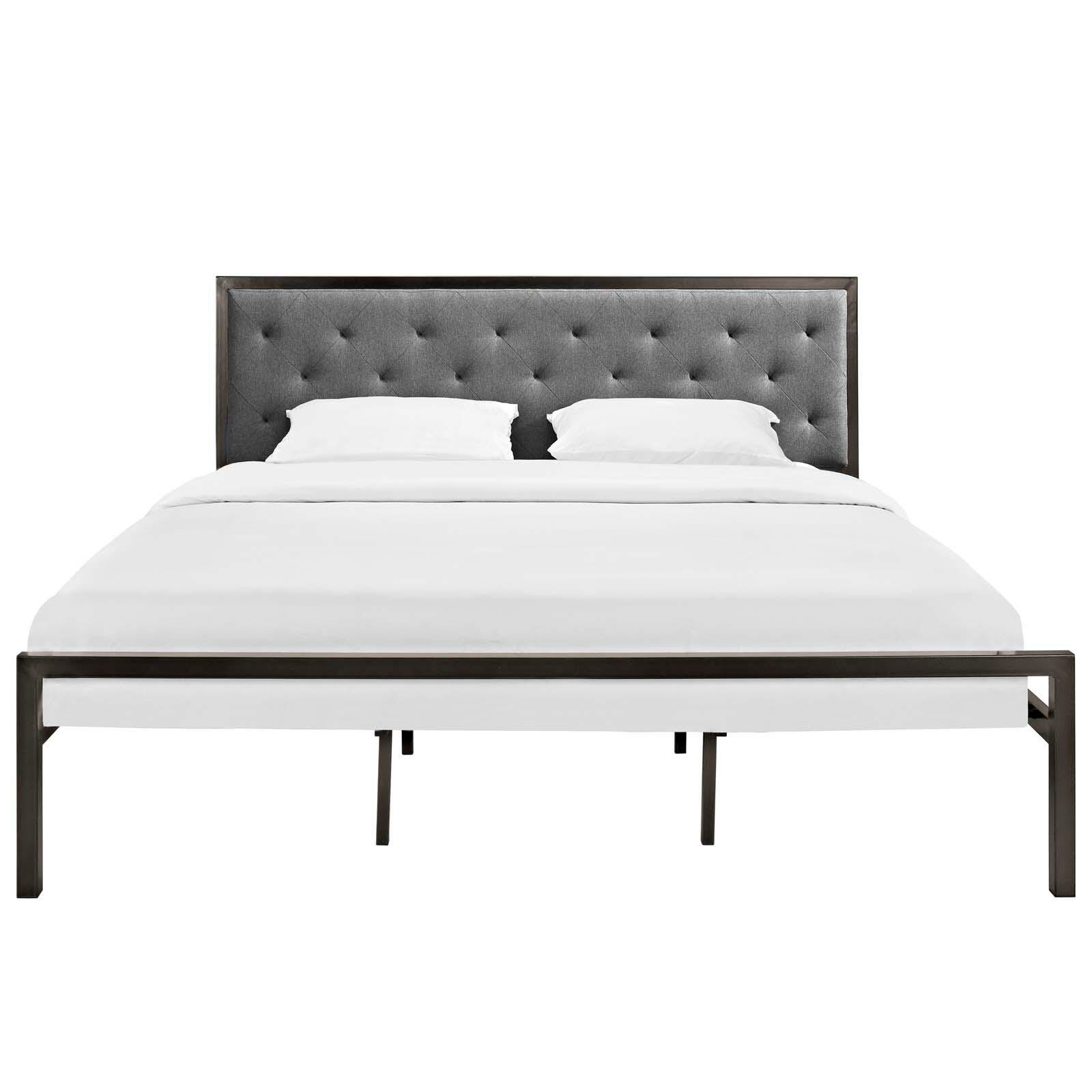 Mia King Fabric Platform Bed, Brown/Gray, large
