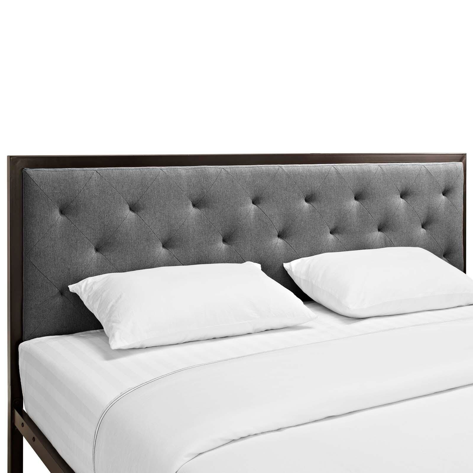 Mia King Fabric Platform Bed, Brown/Gray, large