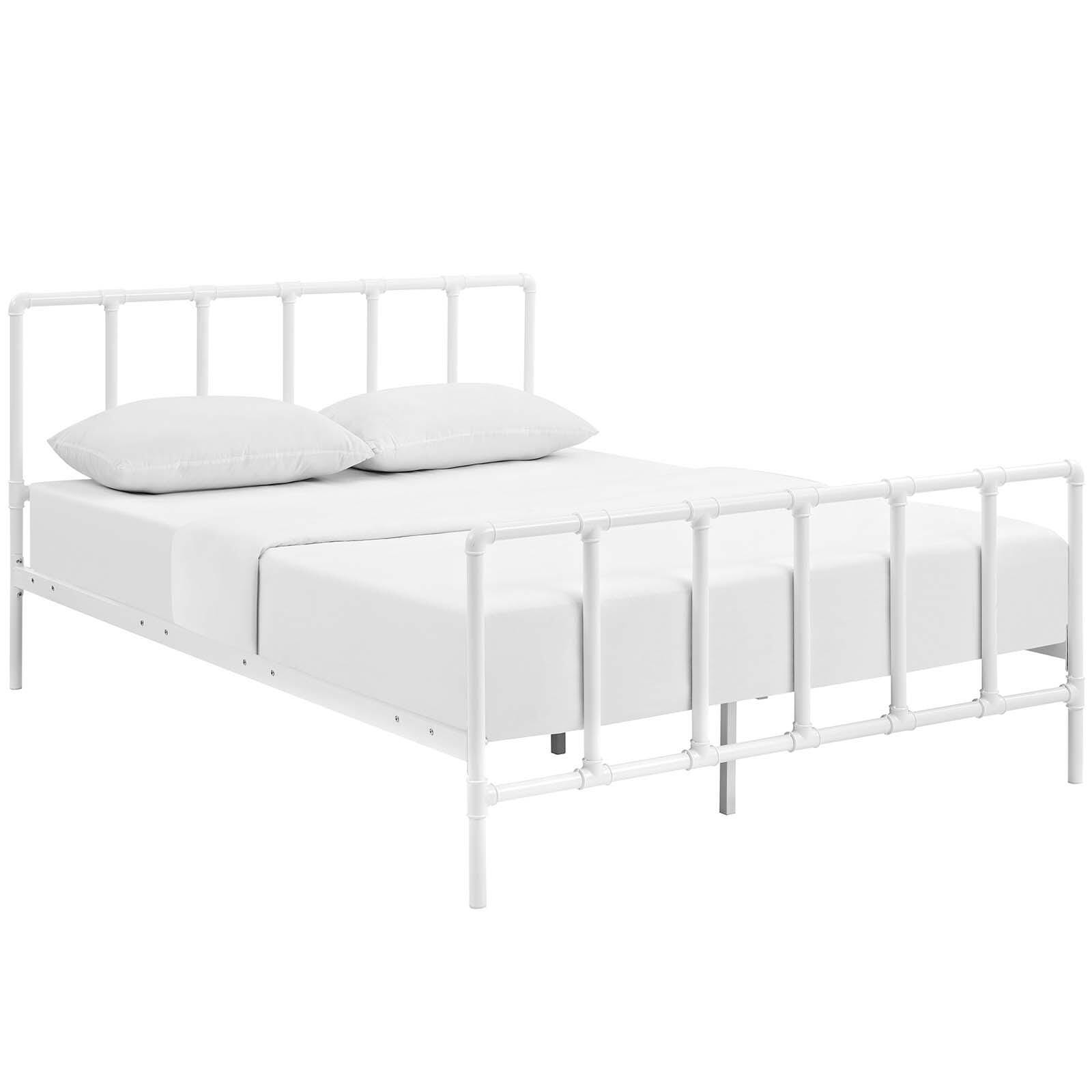 Dower Queen Metal Platform Bed, White, large