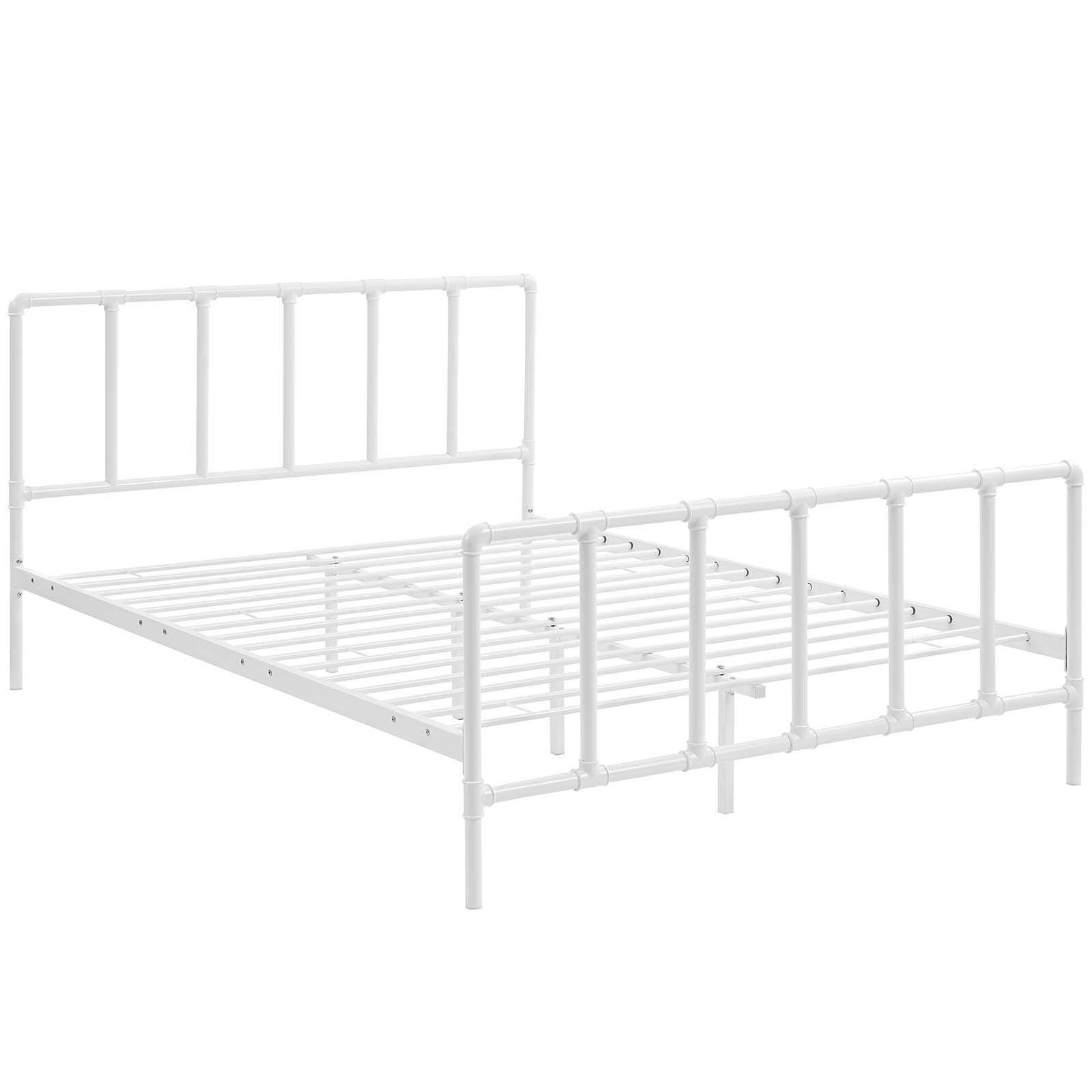 Dower Queen Metal Platform Bed, White, large