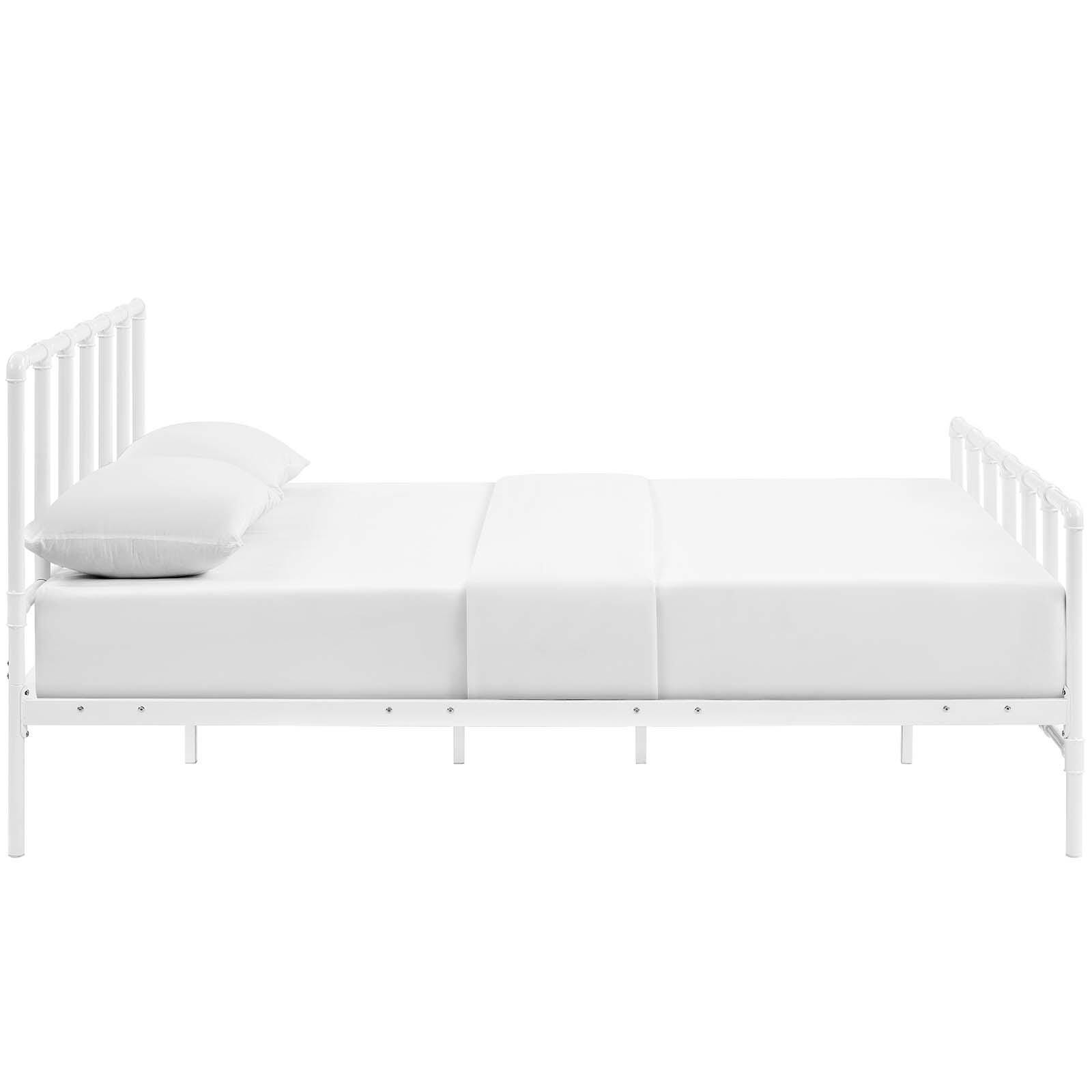 Dower Queen Metal Platform Bed, White, large