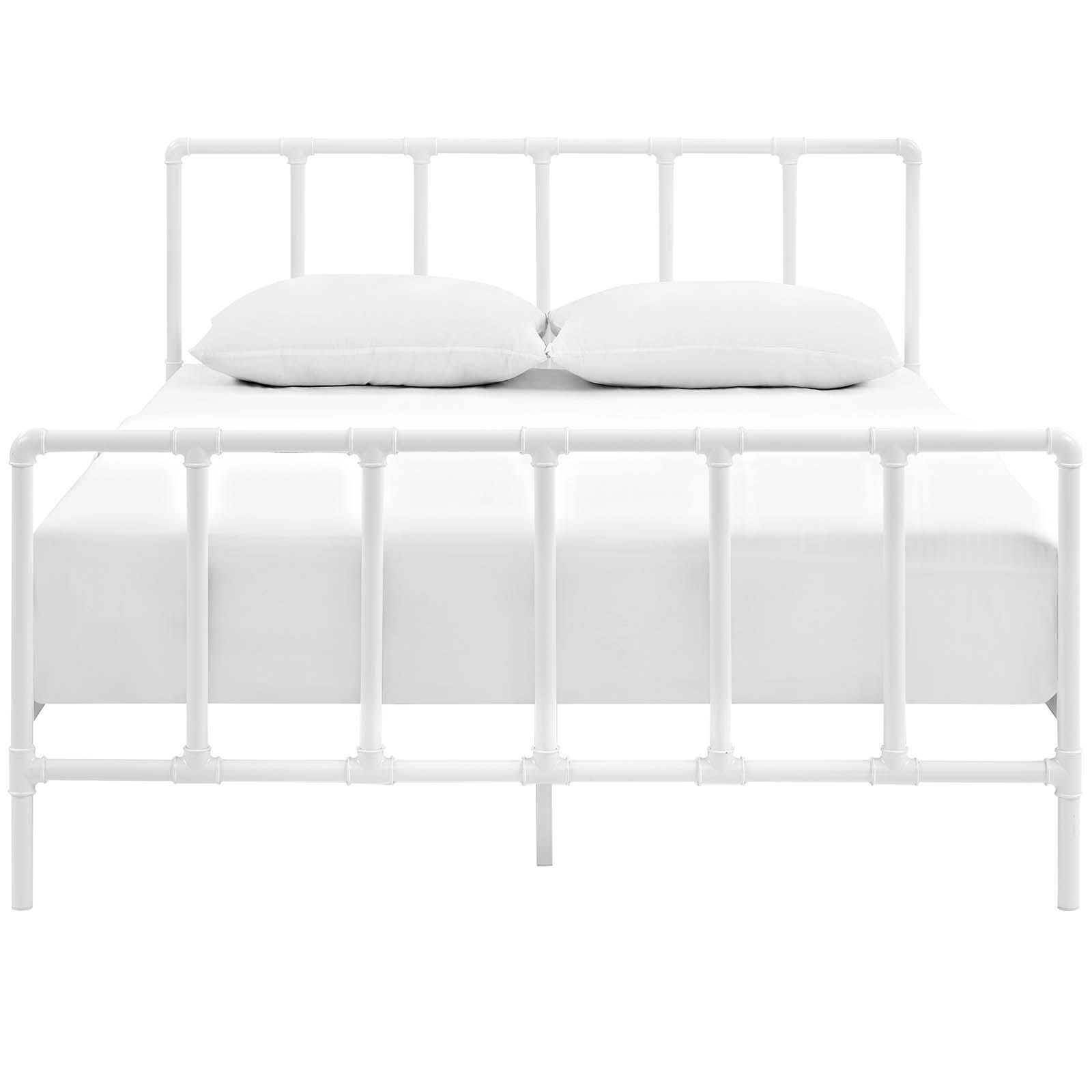 Dower Queen Metal Platform Bed, White, large