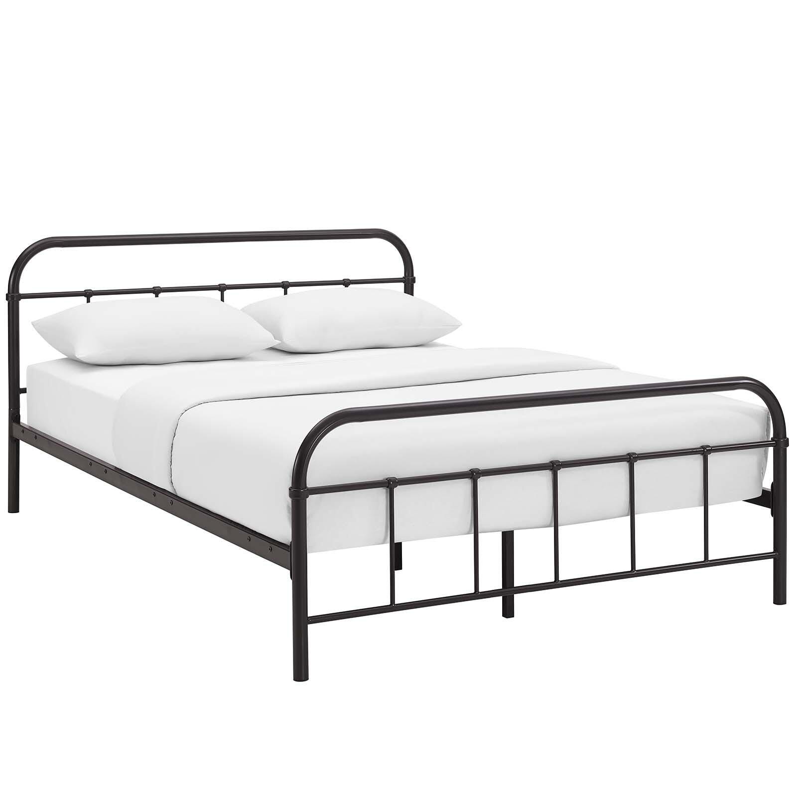 Maisie Queen Metal Platform Bed, Brown, large