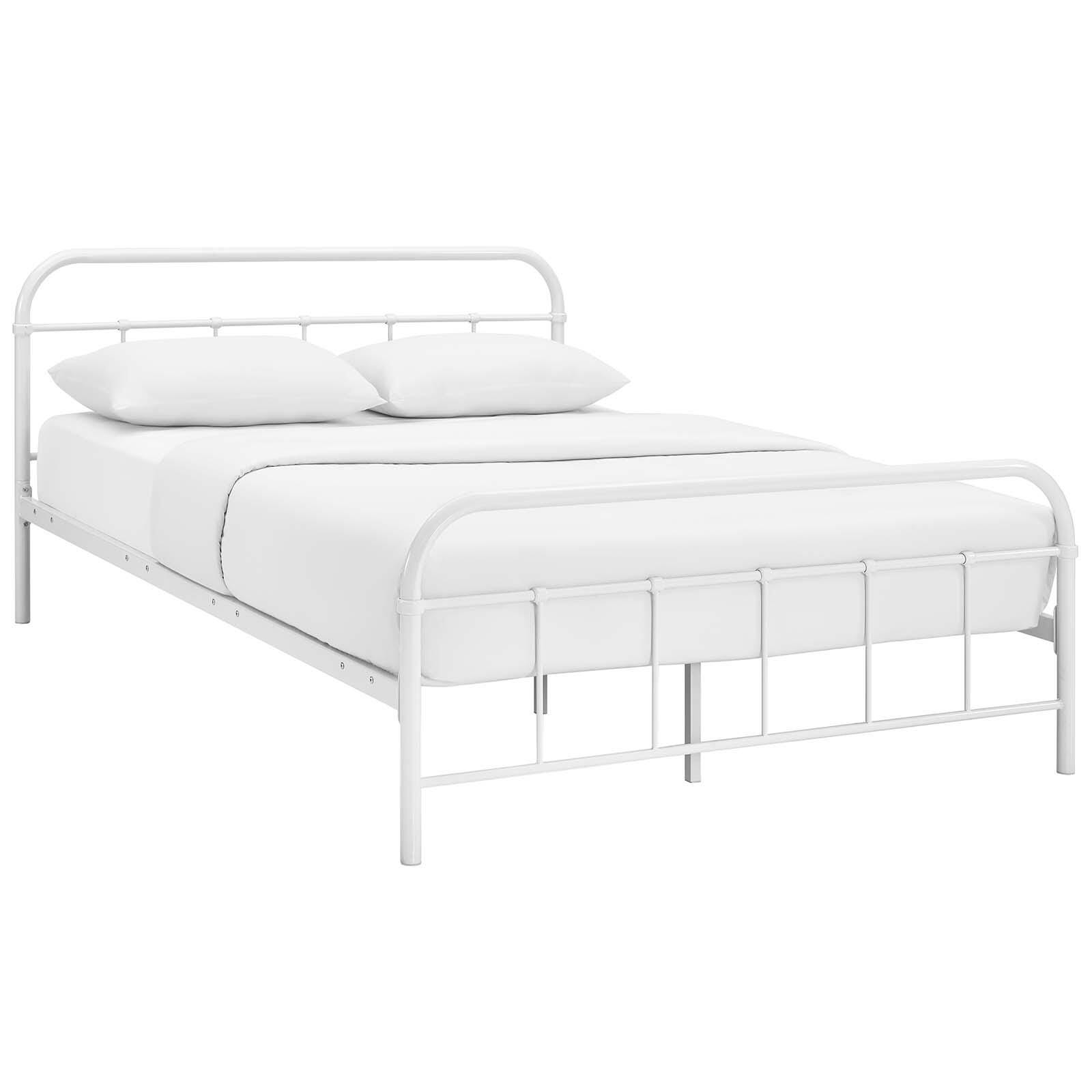 Maisie Queen Metal Platform Bed, White, large
