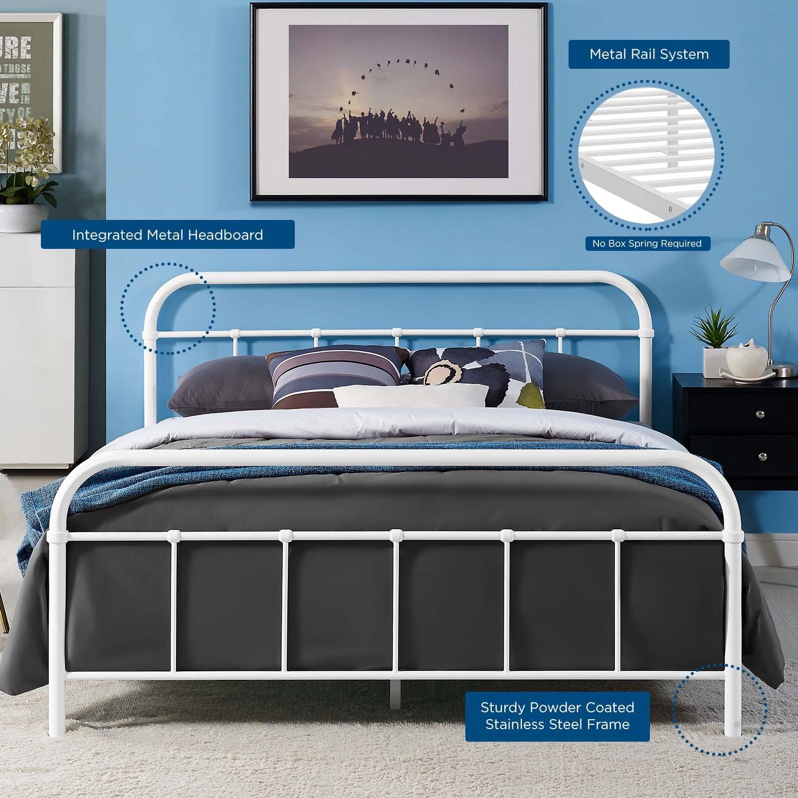Maisie Queen Metal Platform Bed, White, large