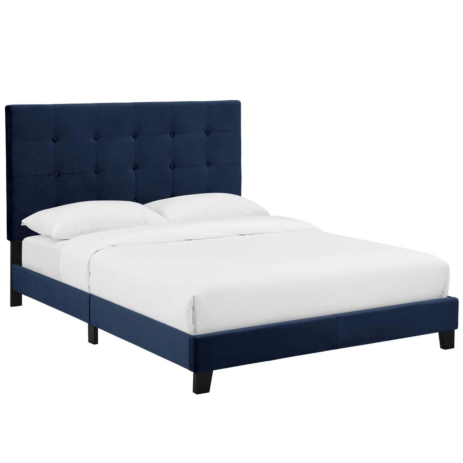 Melanie King Tufted Button Upholstered Velvet Platform Bed, , large