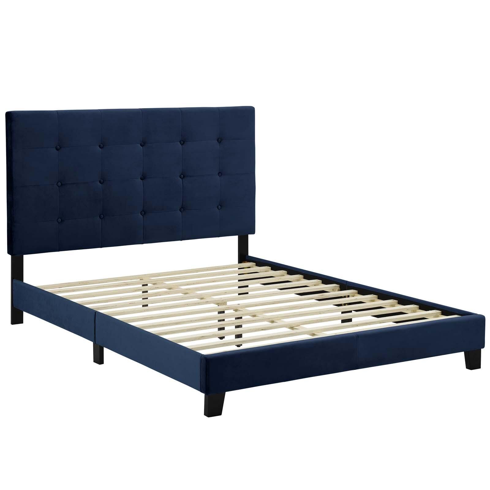 Melanie King Tufted Button Upholstered Velvet Platform Bed, , large